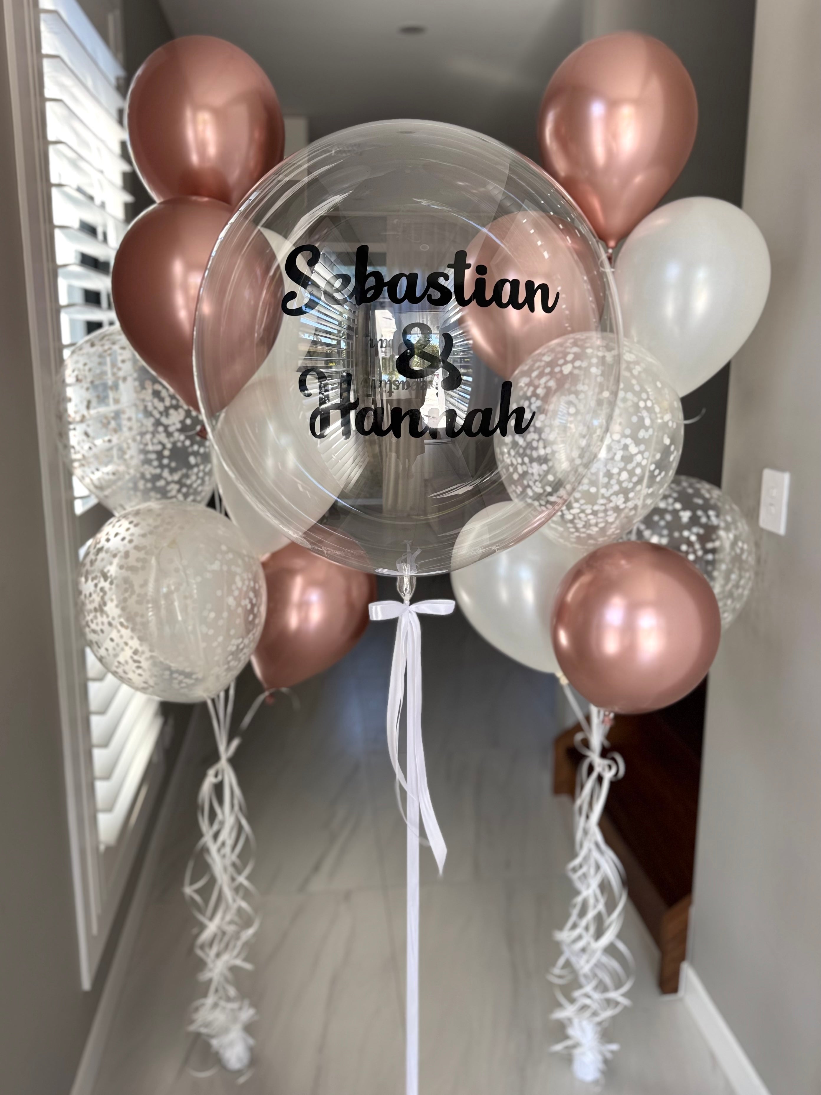 Luxury Engagement Balloon Bouquet - pearl and rose gold