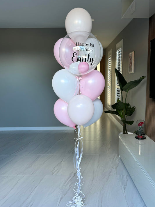 Personalised Balloon Bouquet with mini balloons - White and Pink