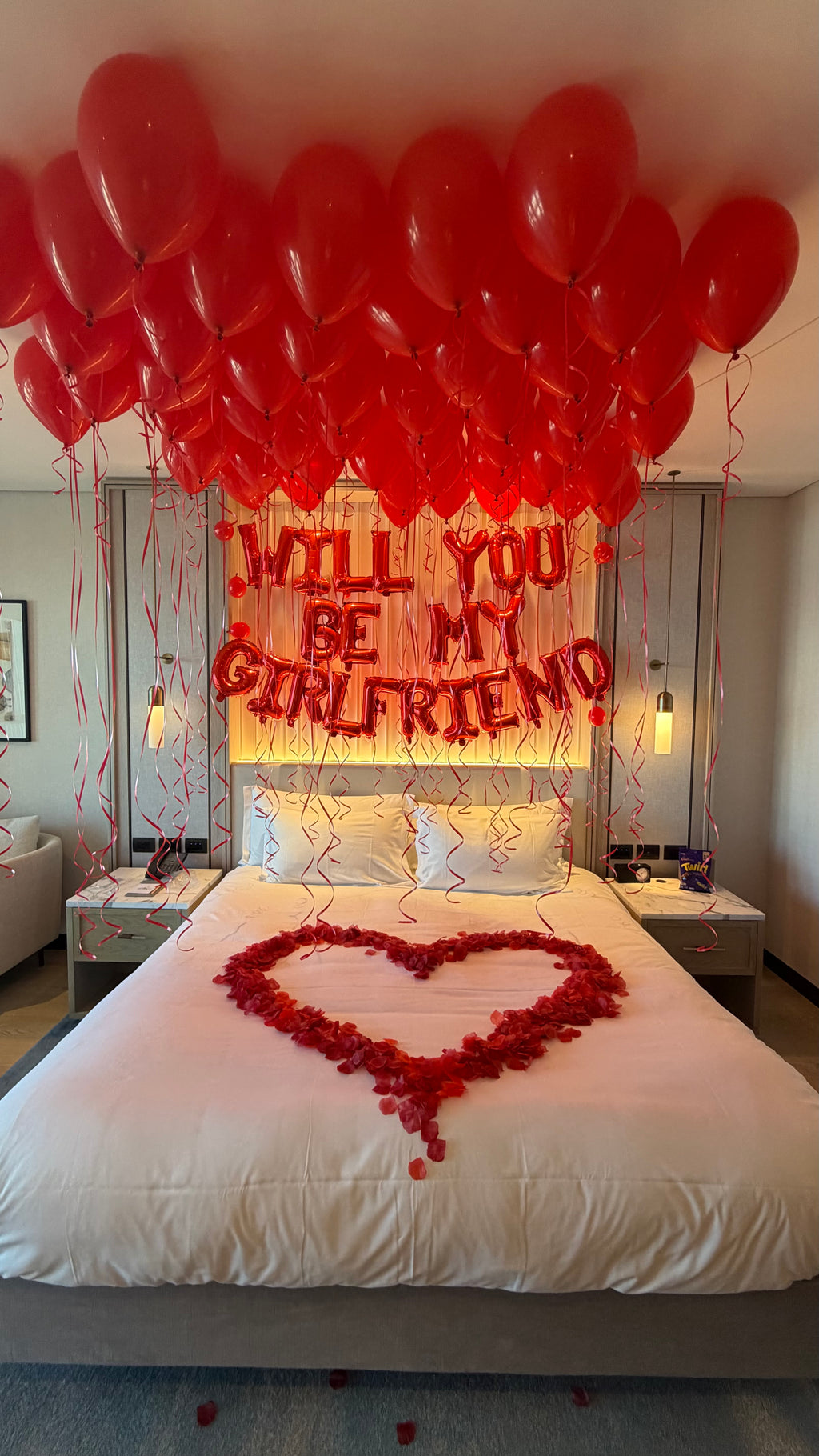 "Will You be my Girlfriend" Hotel Room Setup