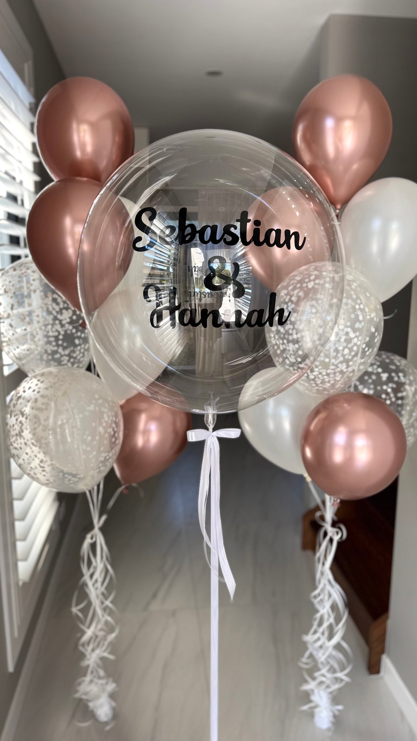 Luxury Engagement Balloon Bouquet - pearl and rose gold