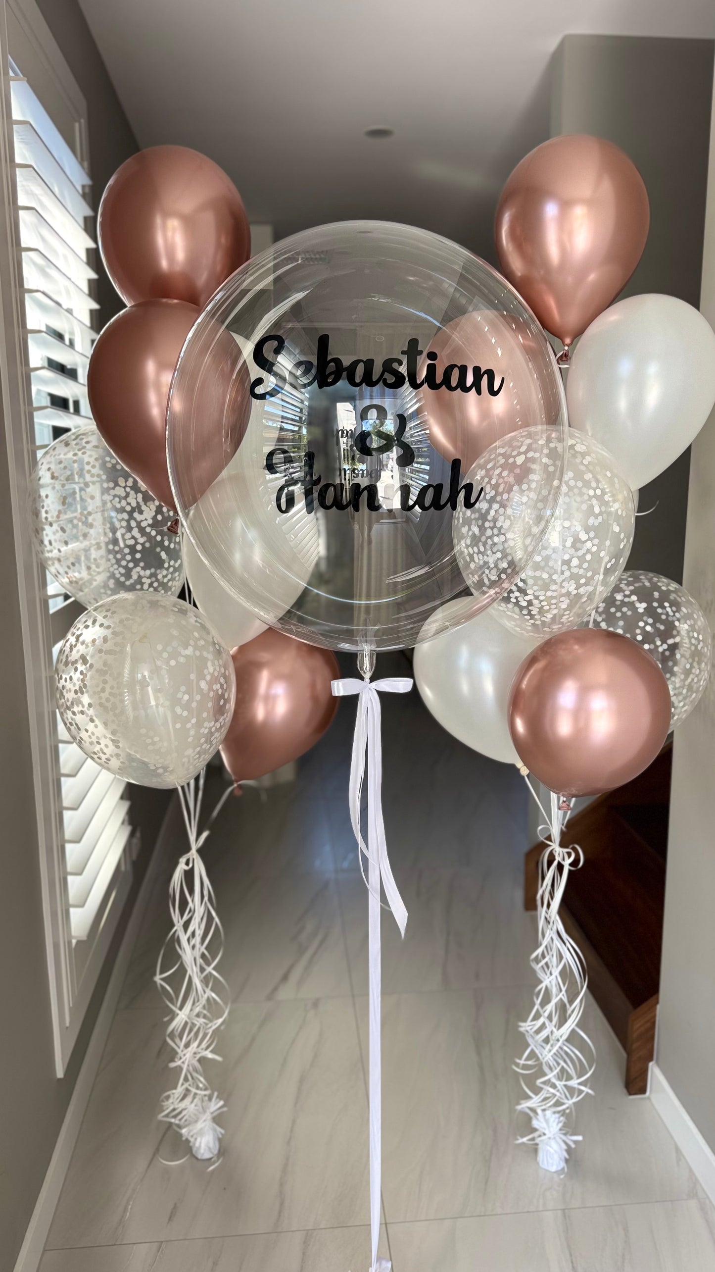 Luxury Engagement Balloon Bouquet - pearl and rose gold