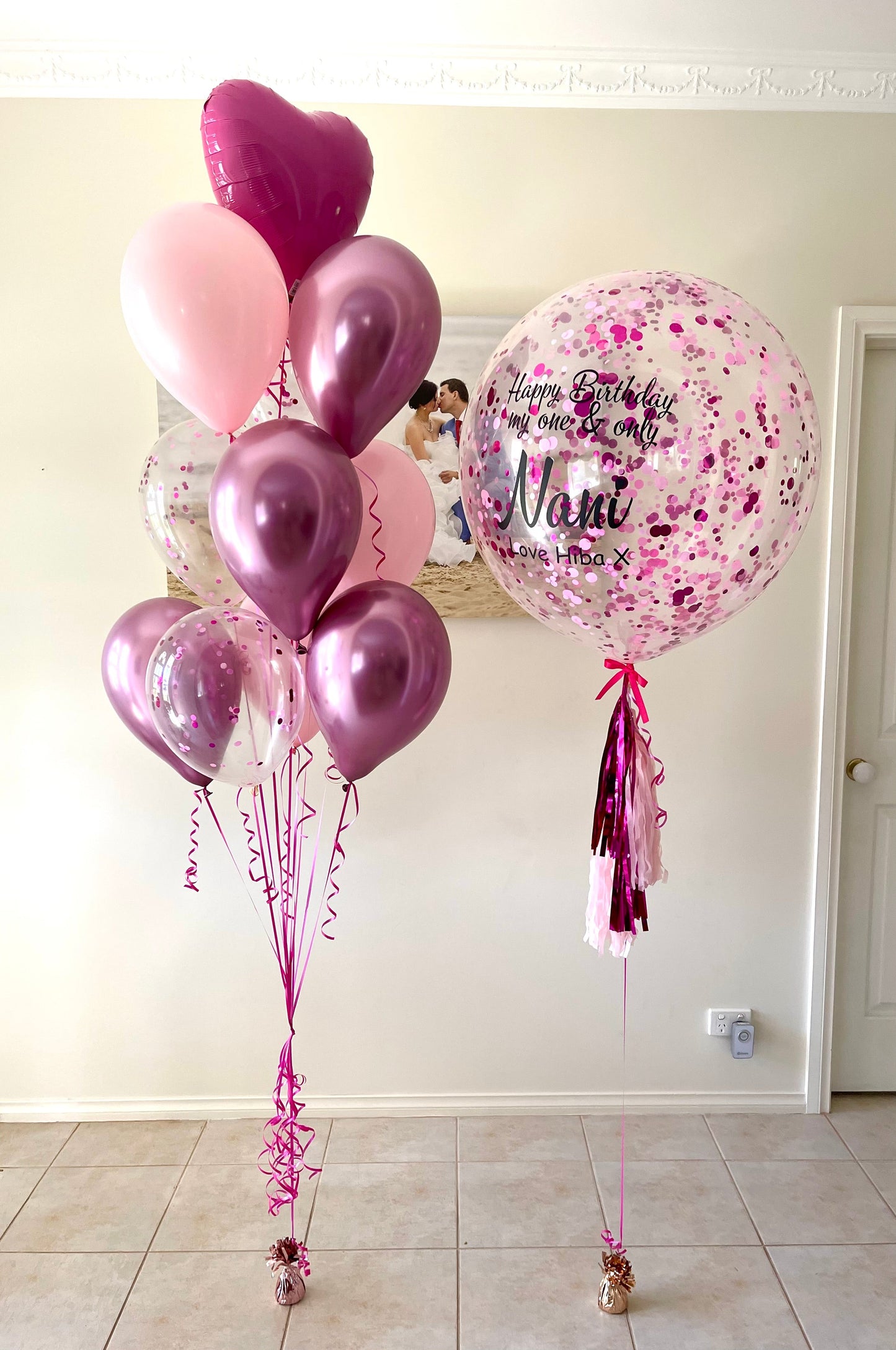 Personalised Confetti Balloon with Bouquet - Pink