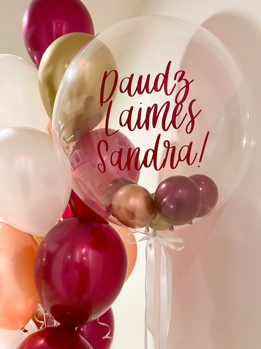 Personalised Balloon with Bouquet - Burgundy, Peach, White, Gold