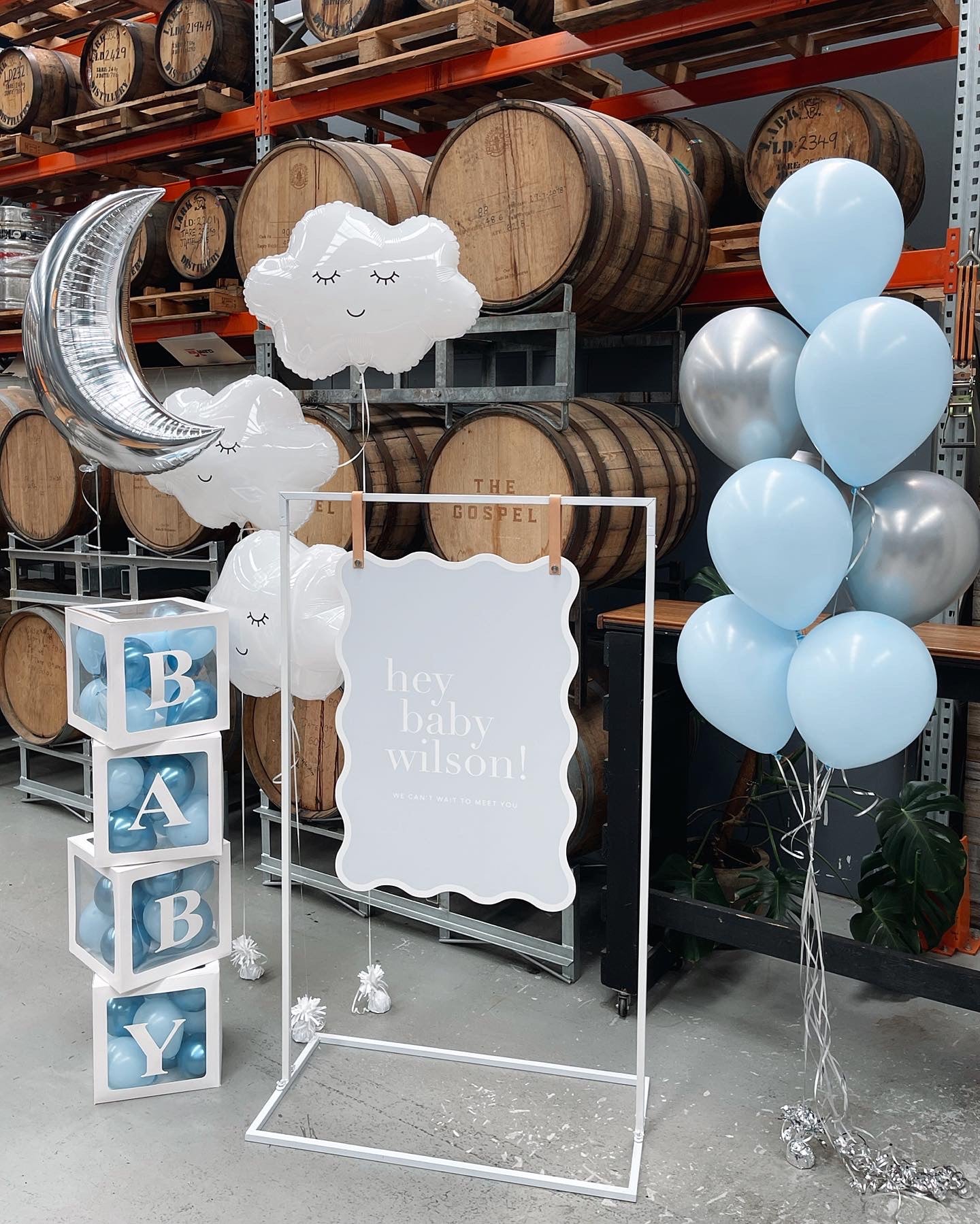 Sleepy Clouds and Moon Balloon Bouquet - baby blue