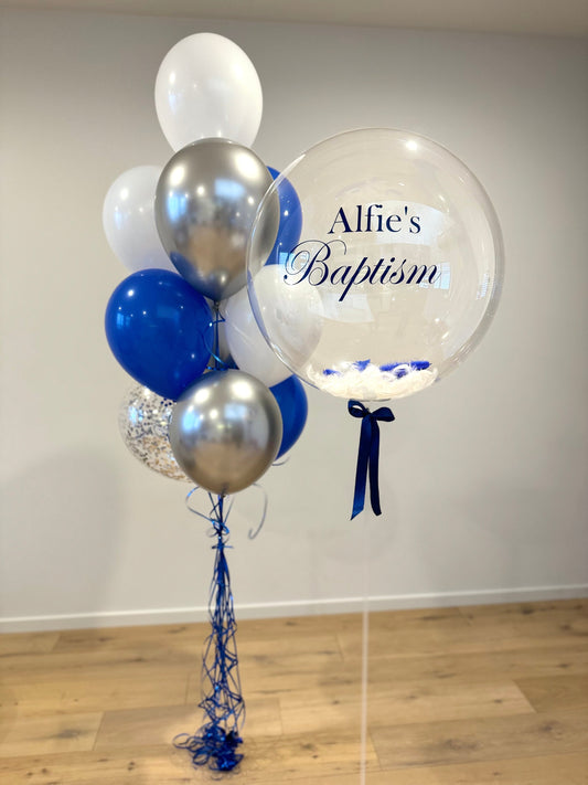 Baptism Balloon Bouquet - royal blue, silver, white