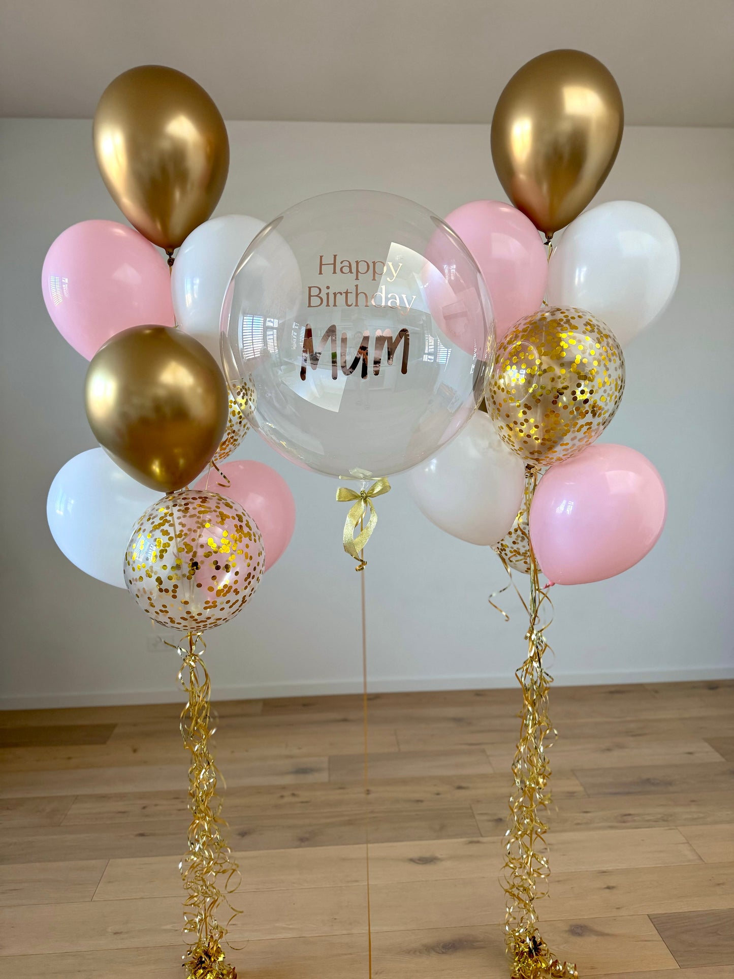 Luxury gold, white and pink Balloon Bouquet