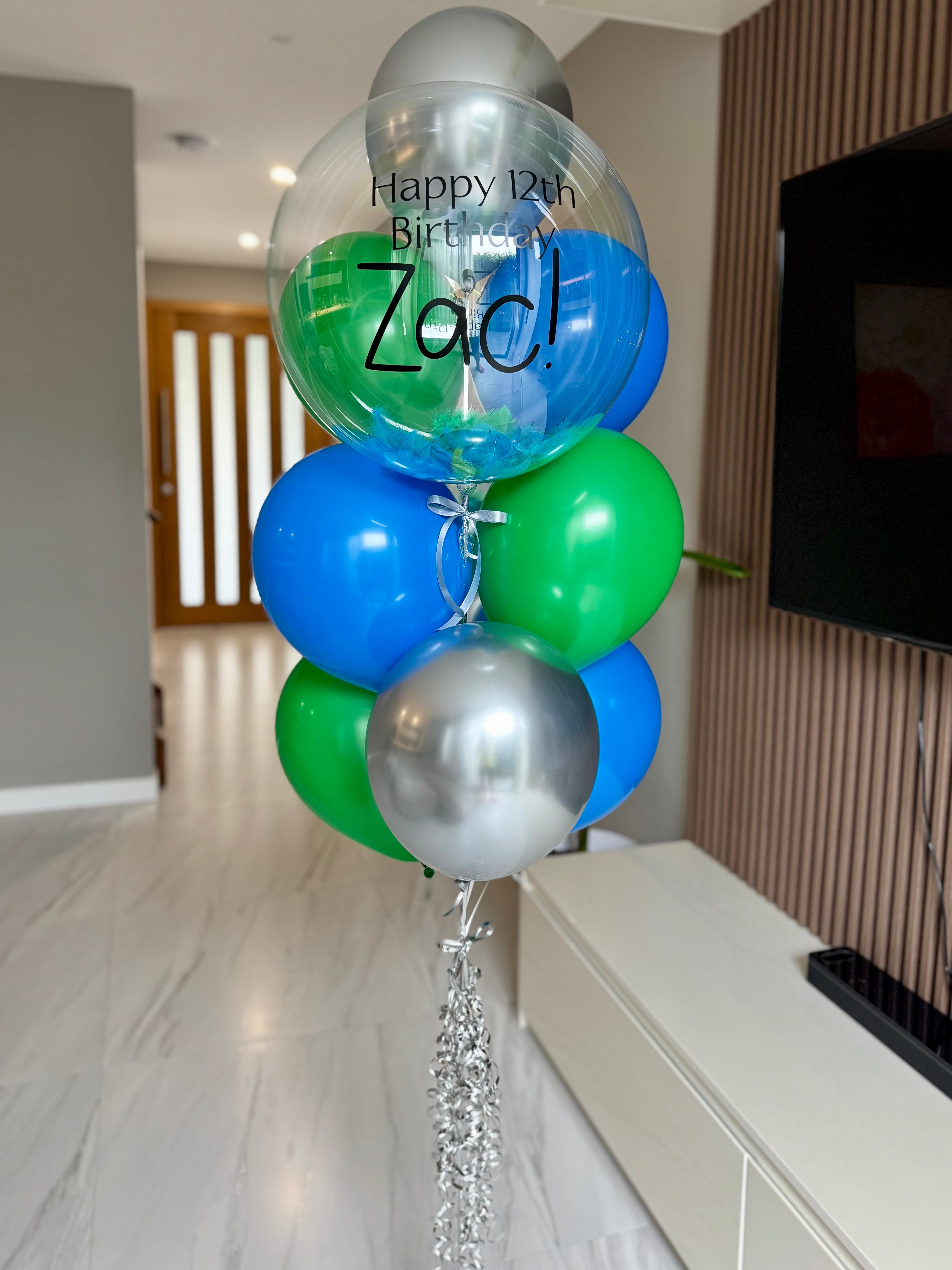Personalised Balloon Bouquet - Blue, Green and Silver
