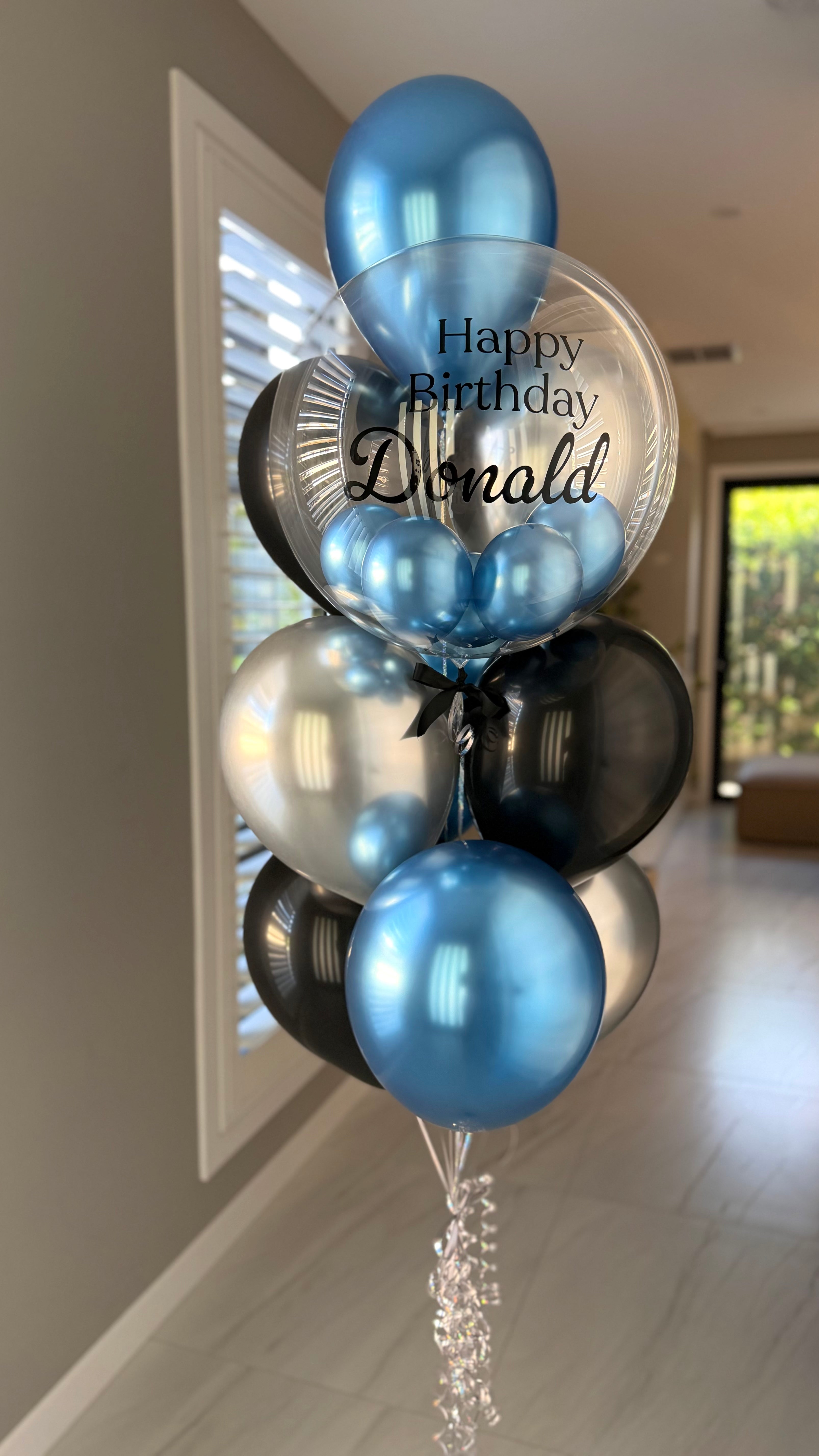 Personalised Balloon Bouquet with mini balloons - Blue, Silver and Black