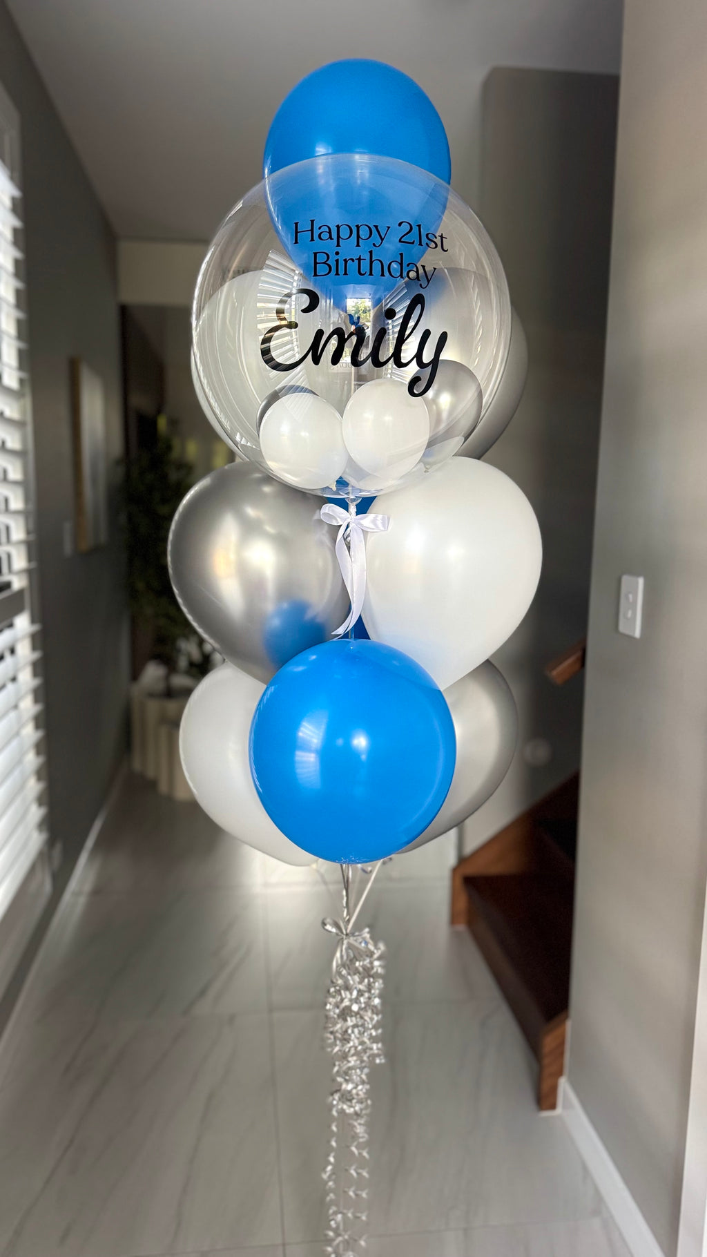 Personalised Balloon Bouquet with mini balloons - Blue and white