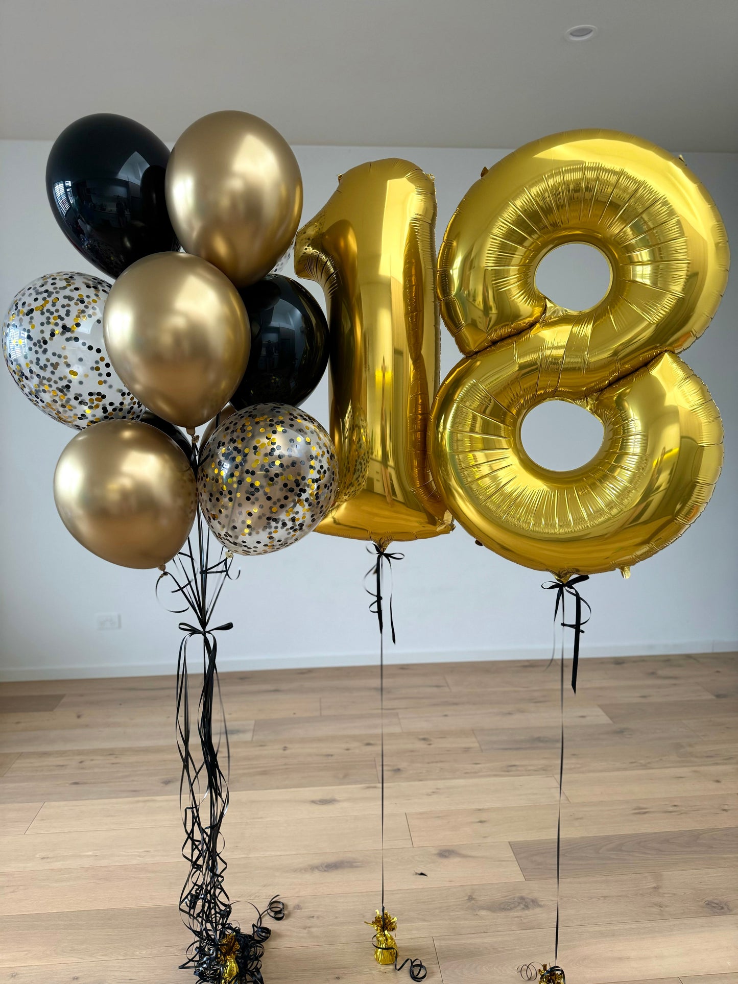 Gold and black Balloon Bouquet with Number