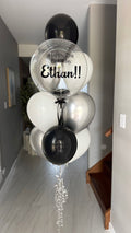 Personalised Balloon Bouquet - Black, white and silver