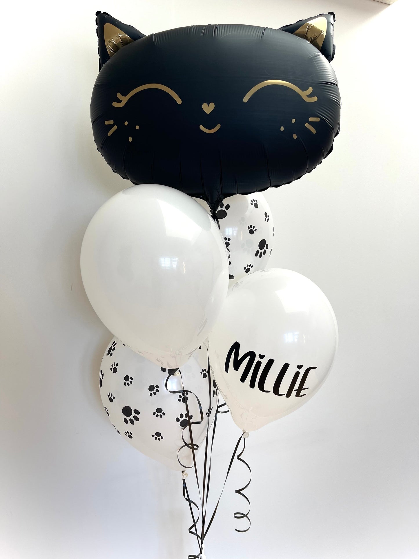 Personalised Black and White Cat Balloon Bouquet