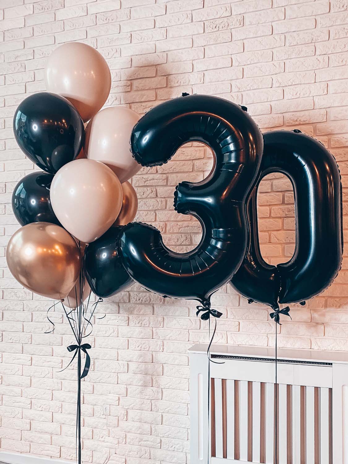 Numbers and 1 Balloon Bouquet - Black and Beige