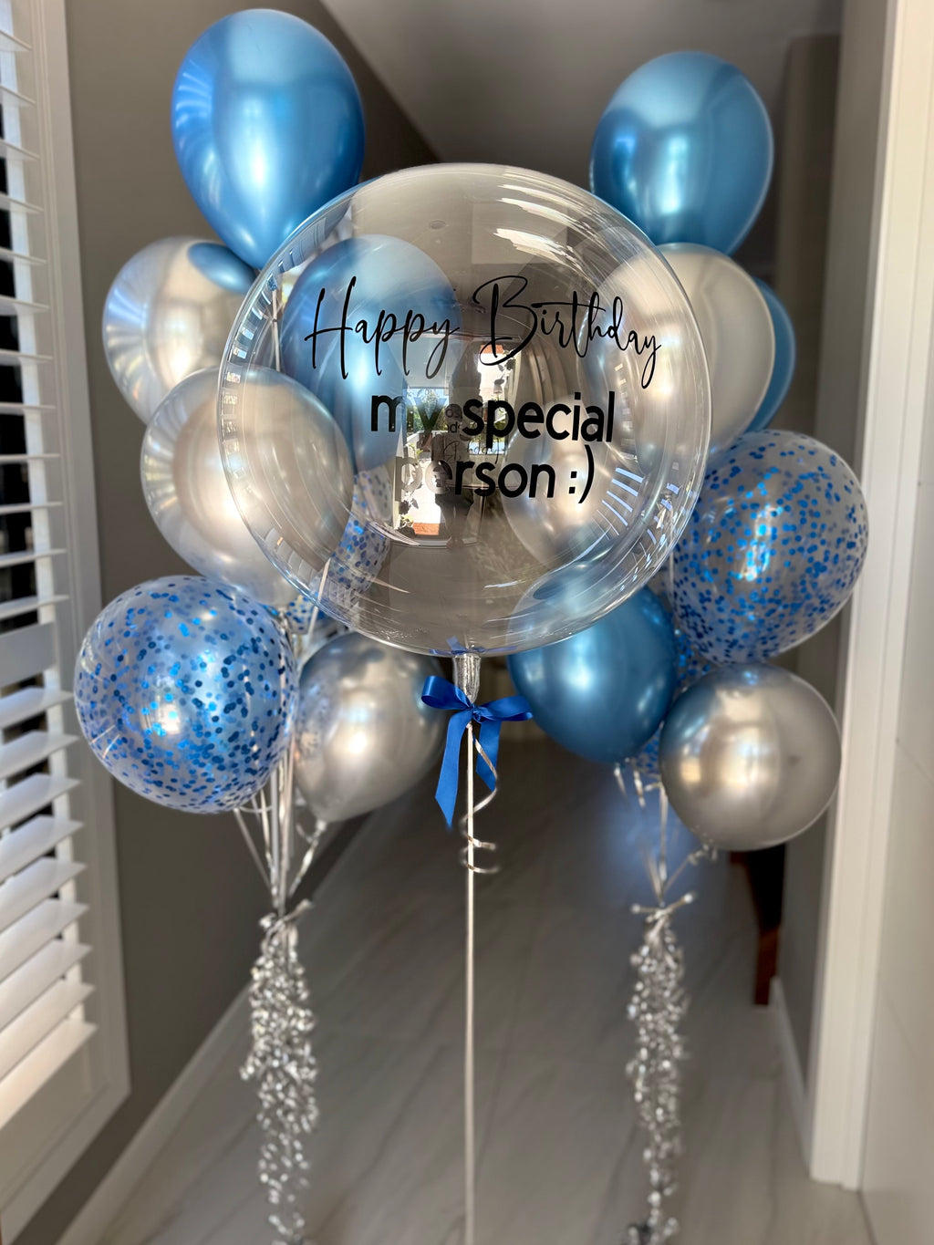 Luxury  blue and silver Balloon Bouquet