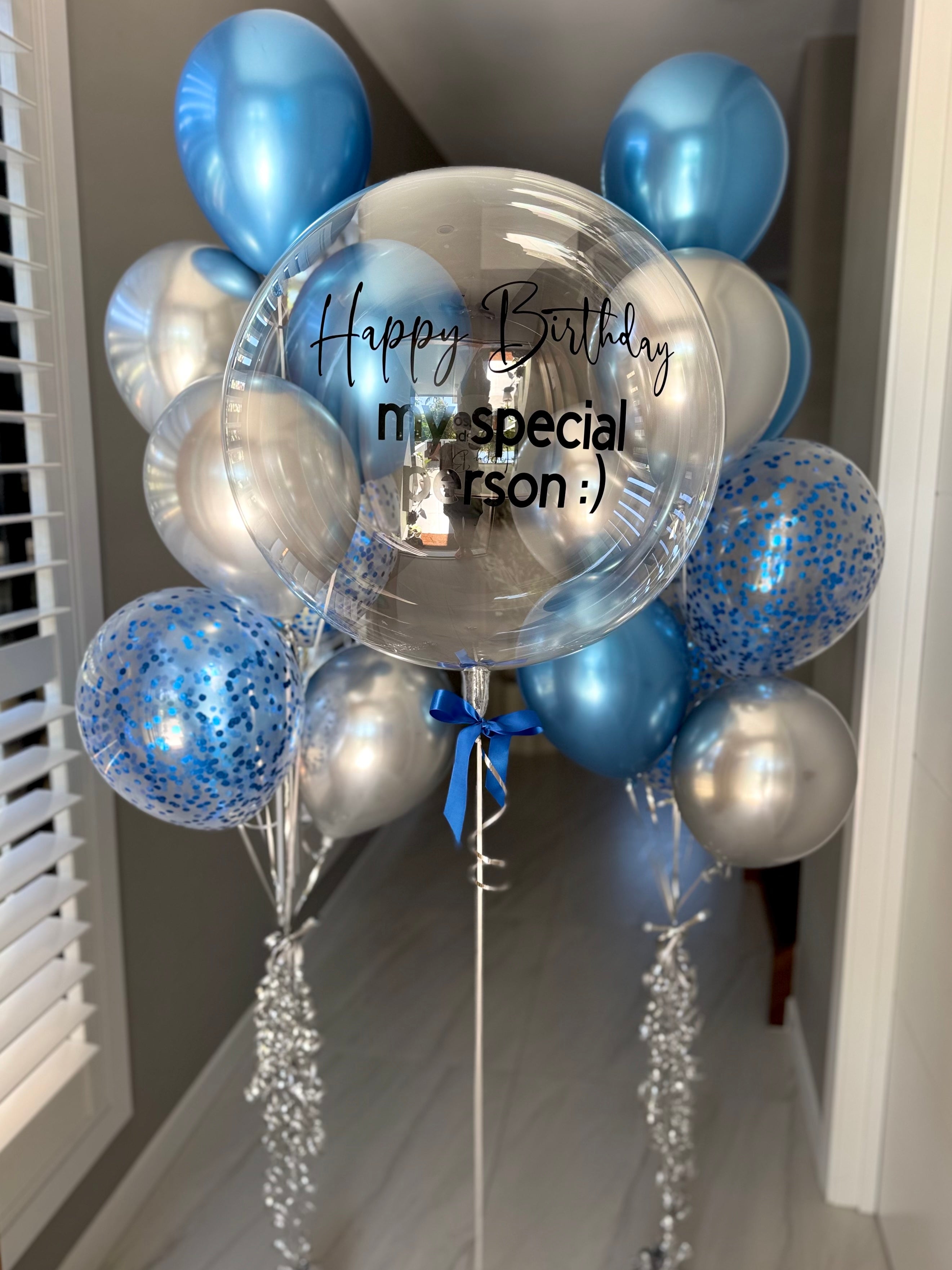 Luxury  blue and silver Balloon Bouquet