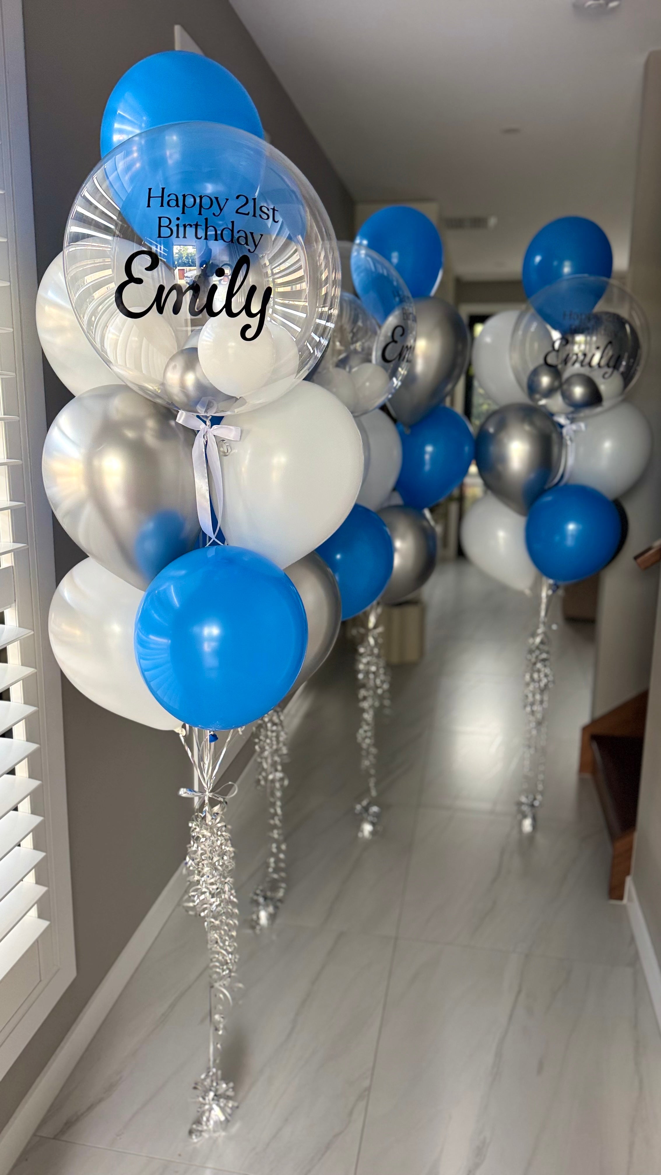 Personalised Balloon Bouquet with mini balloons - Blue and white