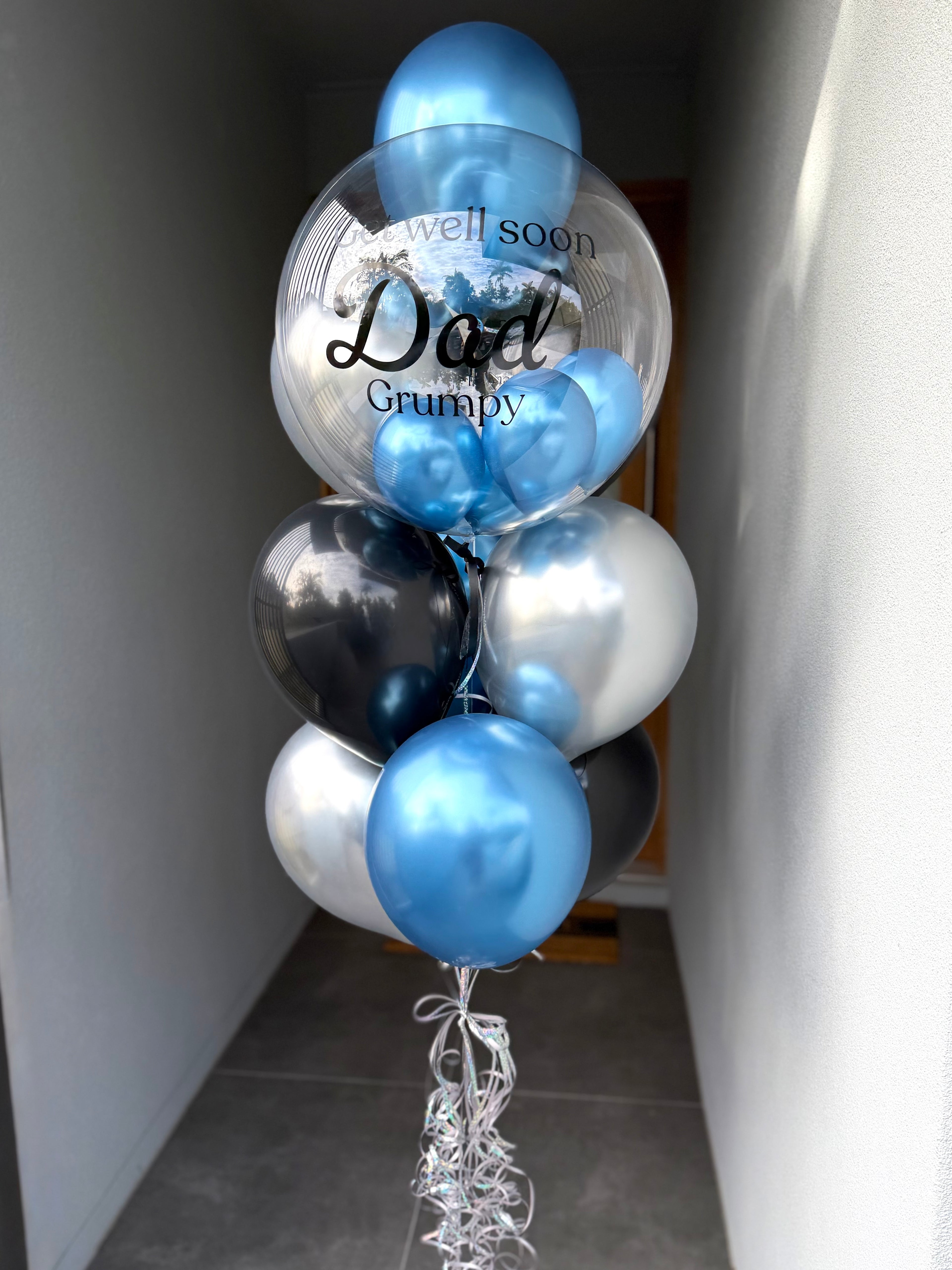 Personalised Balloon Bouquet with mini balloons - Blue, Silver and Black