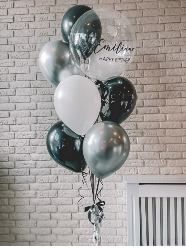 Personalised Balloon Bouquet - Silver, Black and White