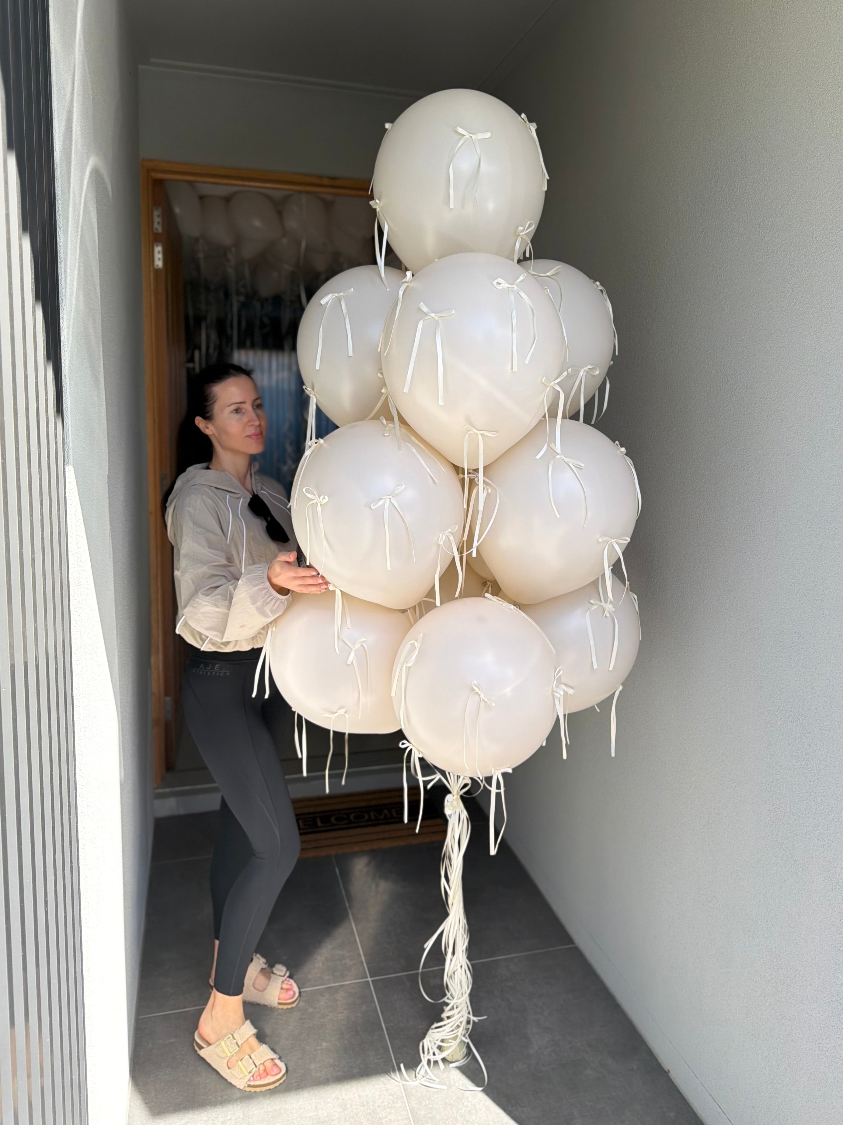 Giant Beige Balloons with Bows - 12 balloons