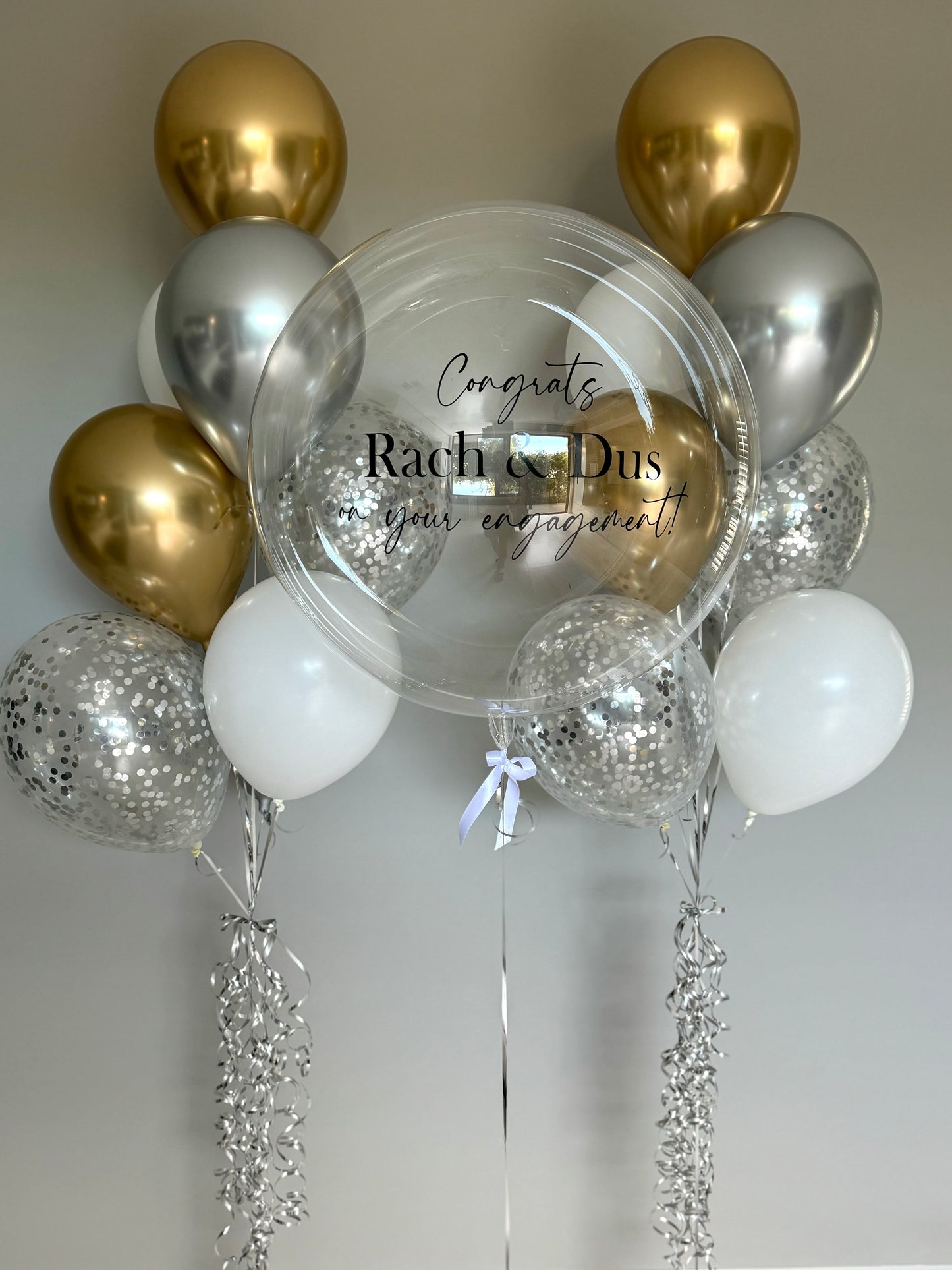 ENGAGEMENT Balloon Bouquet - silver, gold and white