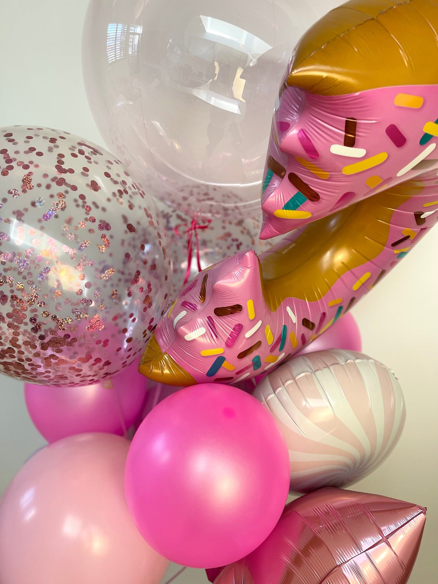 Large Pink Flamingo Balloon Bouquet with Ceiling Balloons