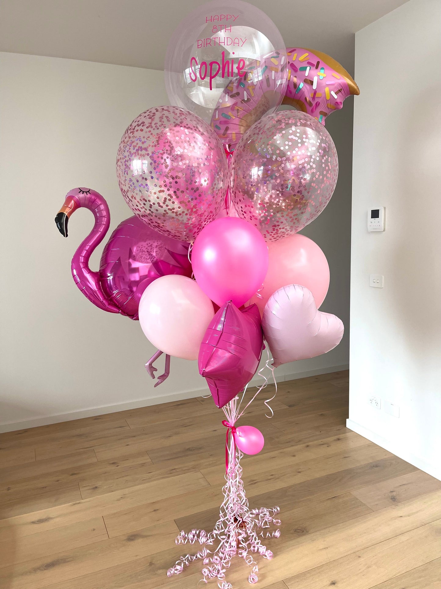 Extra Large Balloon Bouquet - Pink Flamingo, Donut, Hearts and Stars