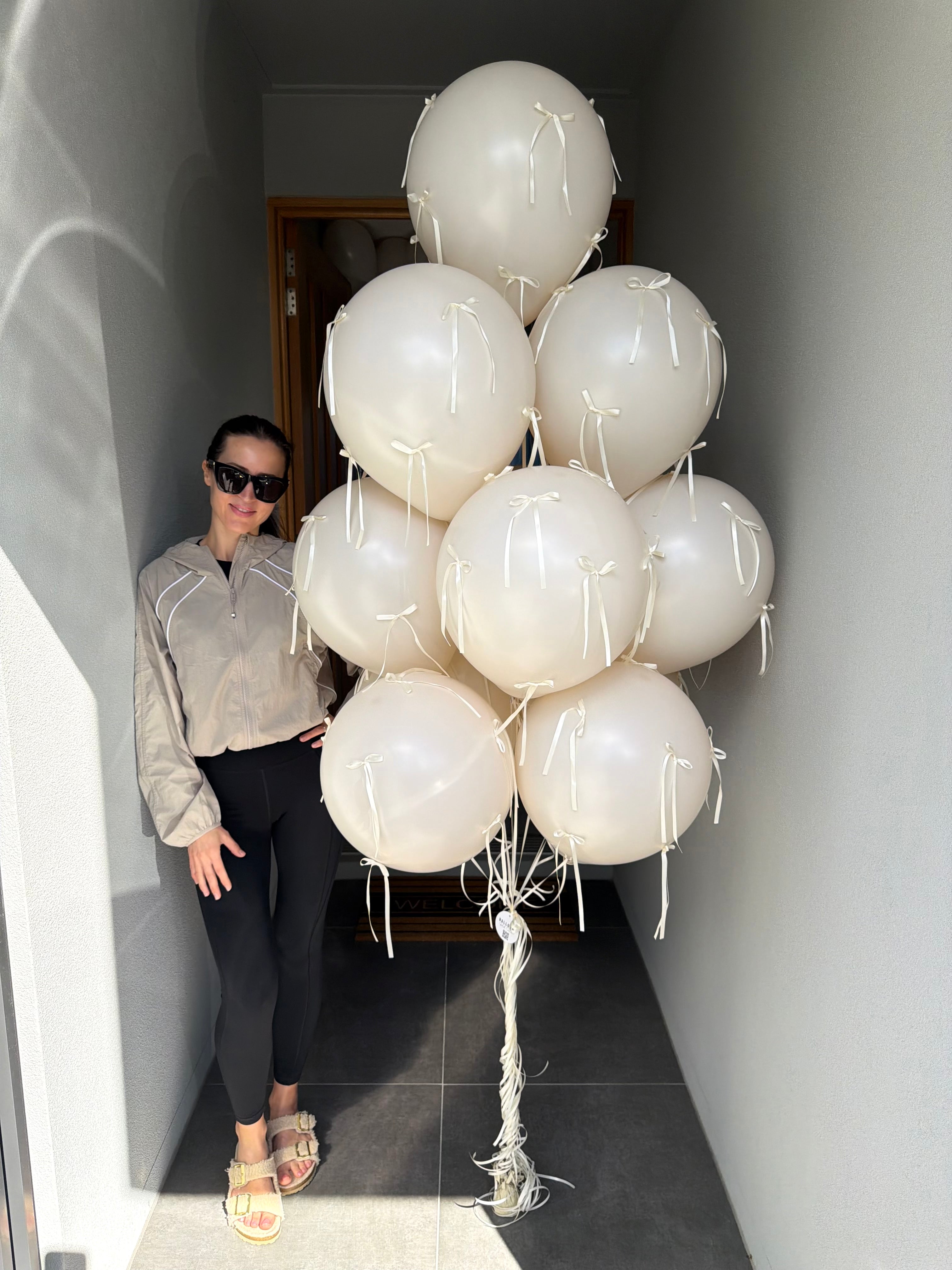 Giant Beige Balloons with Bows - 12 balloons