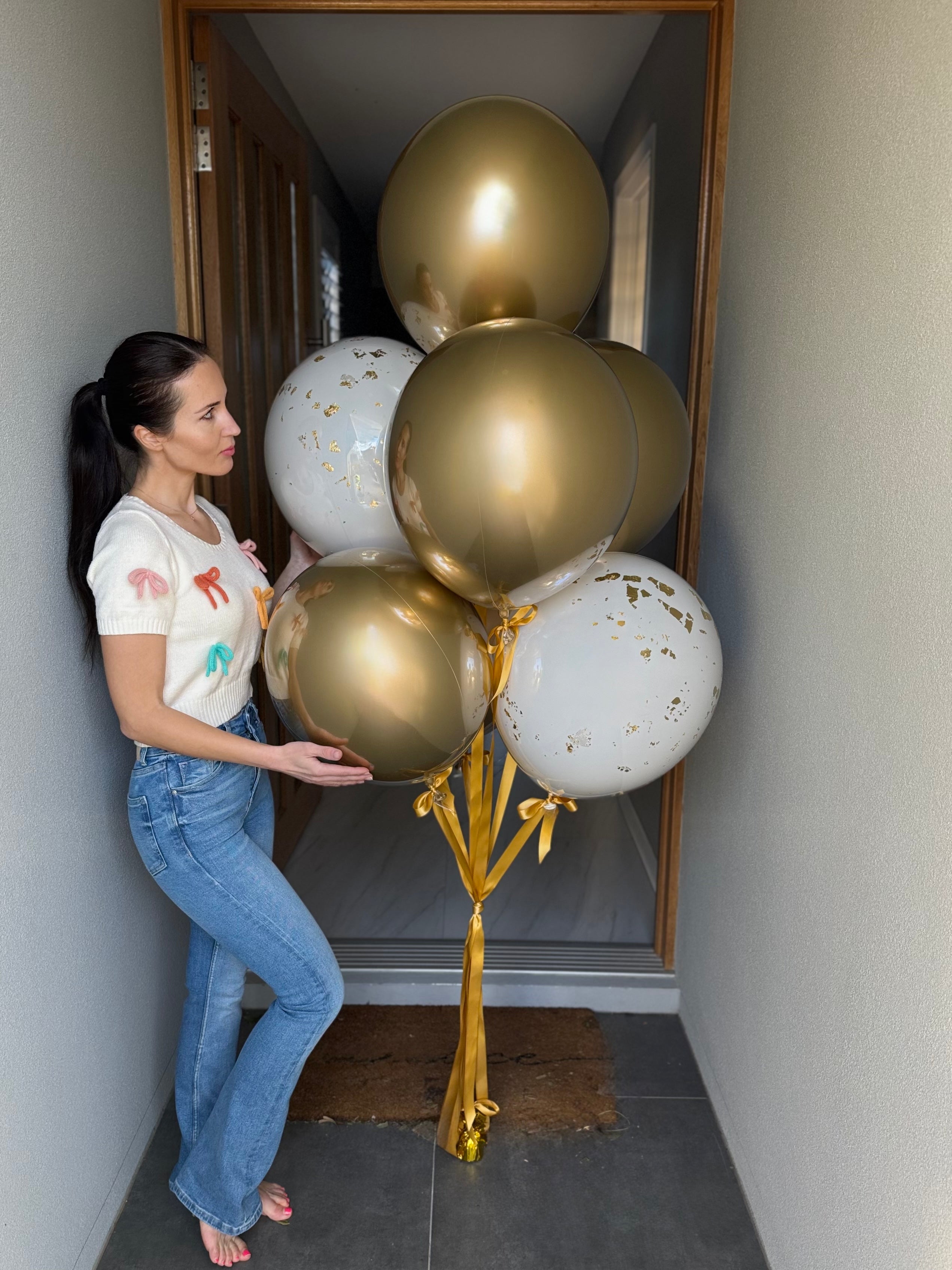 Giant Gold and White Balloons - 6 balloons