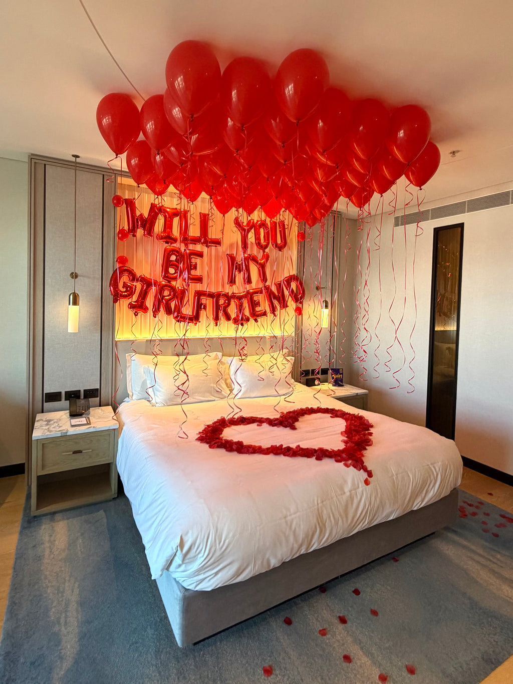 "Will You be my Girlfriend" Hotel Room Setup