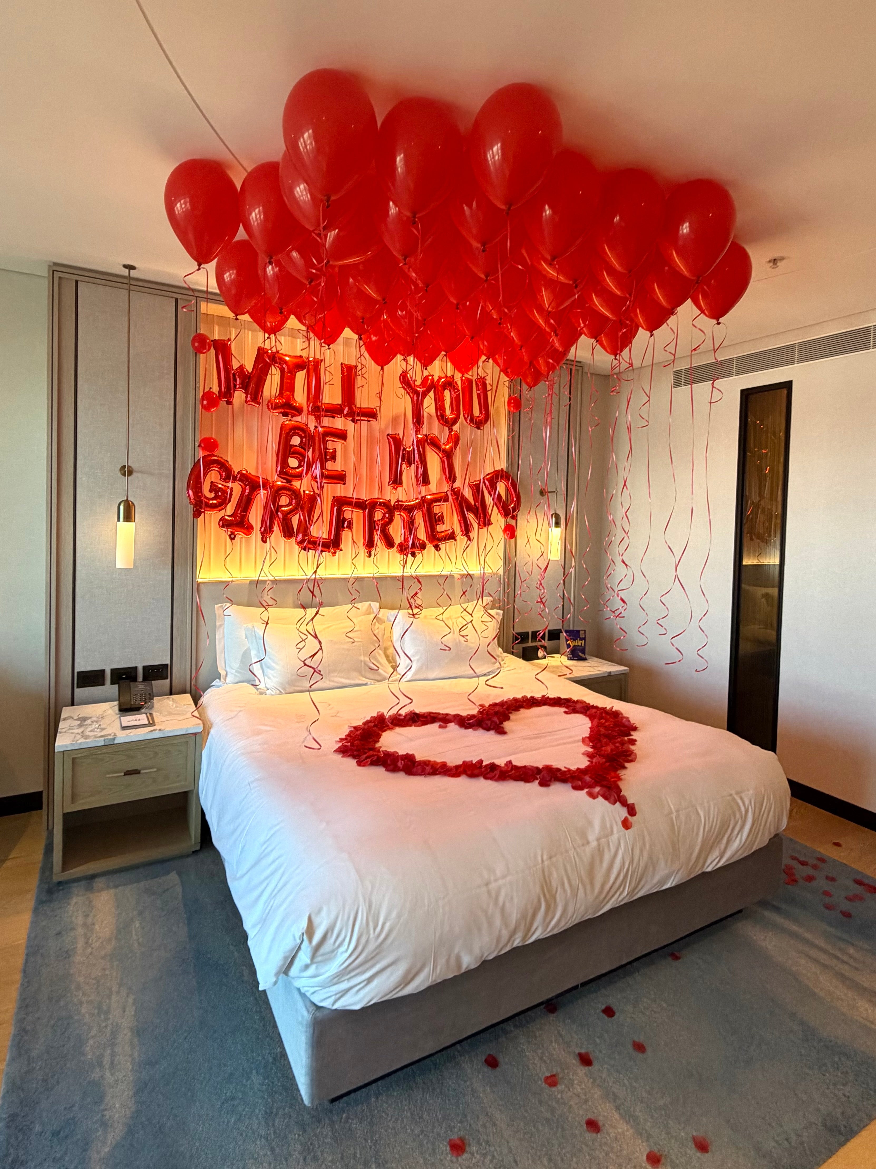 "Will You be my Girlfriend" Hotel Room Setup