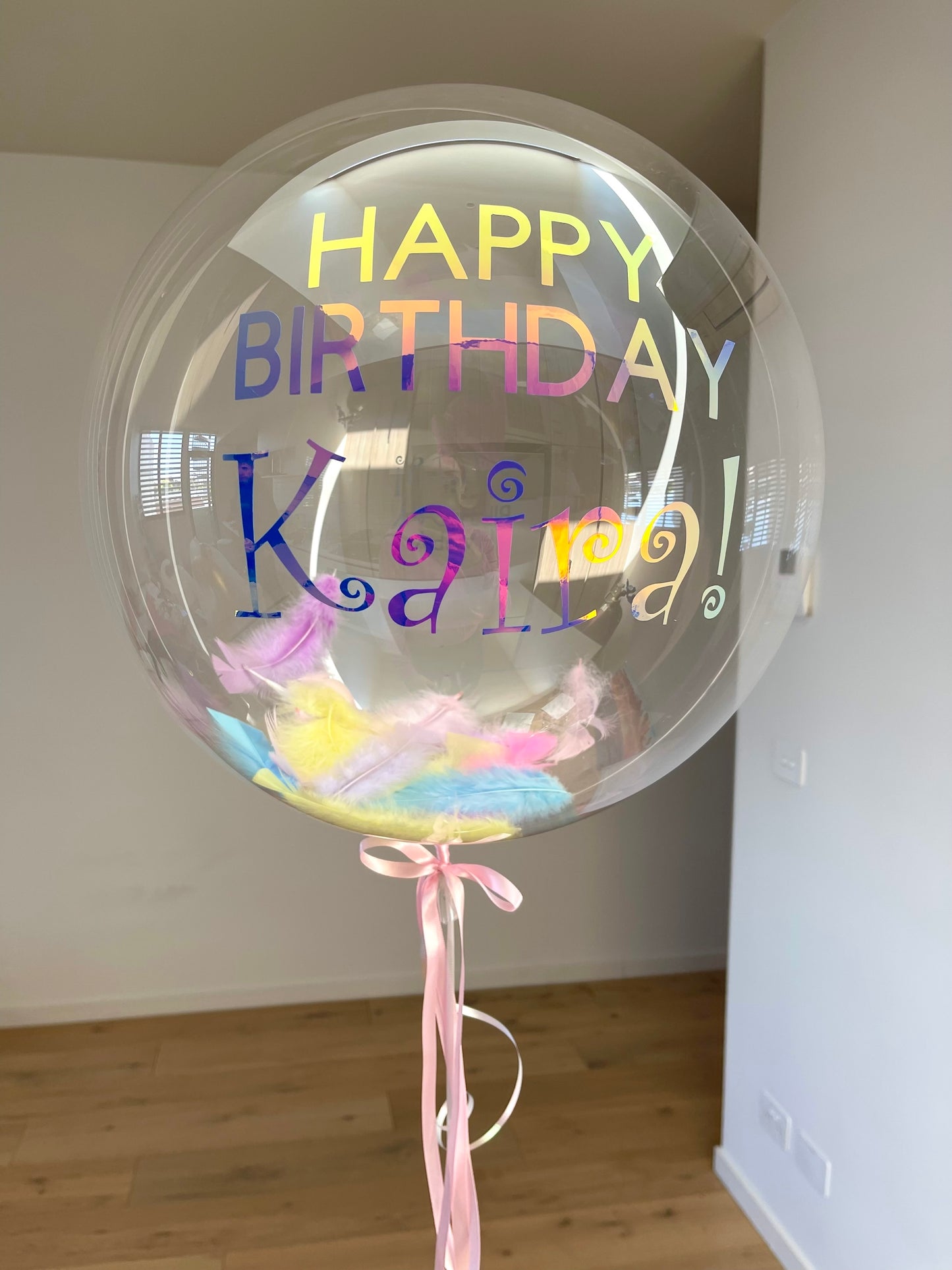 Small personalised balloon with Colourful feathers