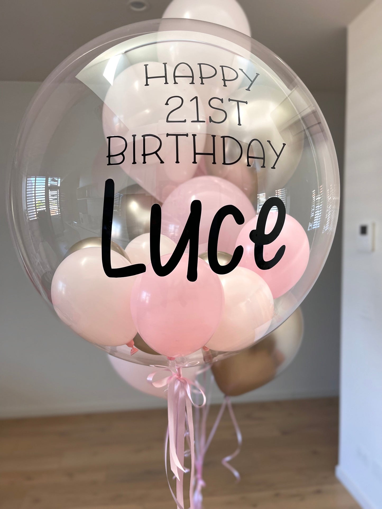 Personalised Balloon with 1 Balloon Bouquet - Pink and Champagne