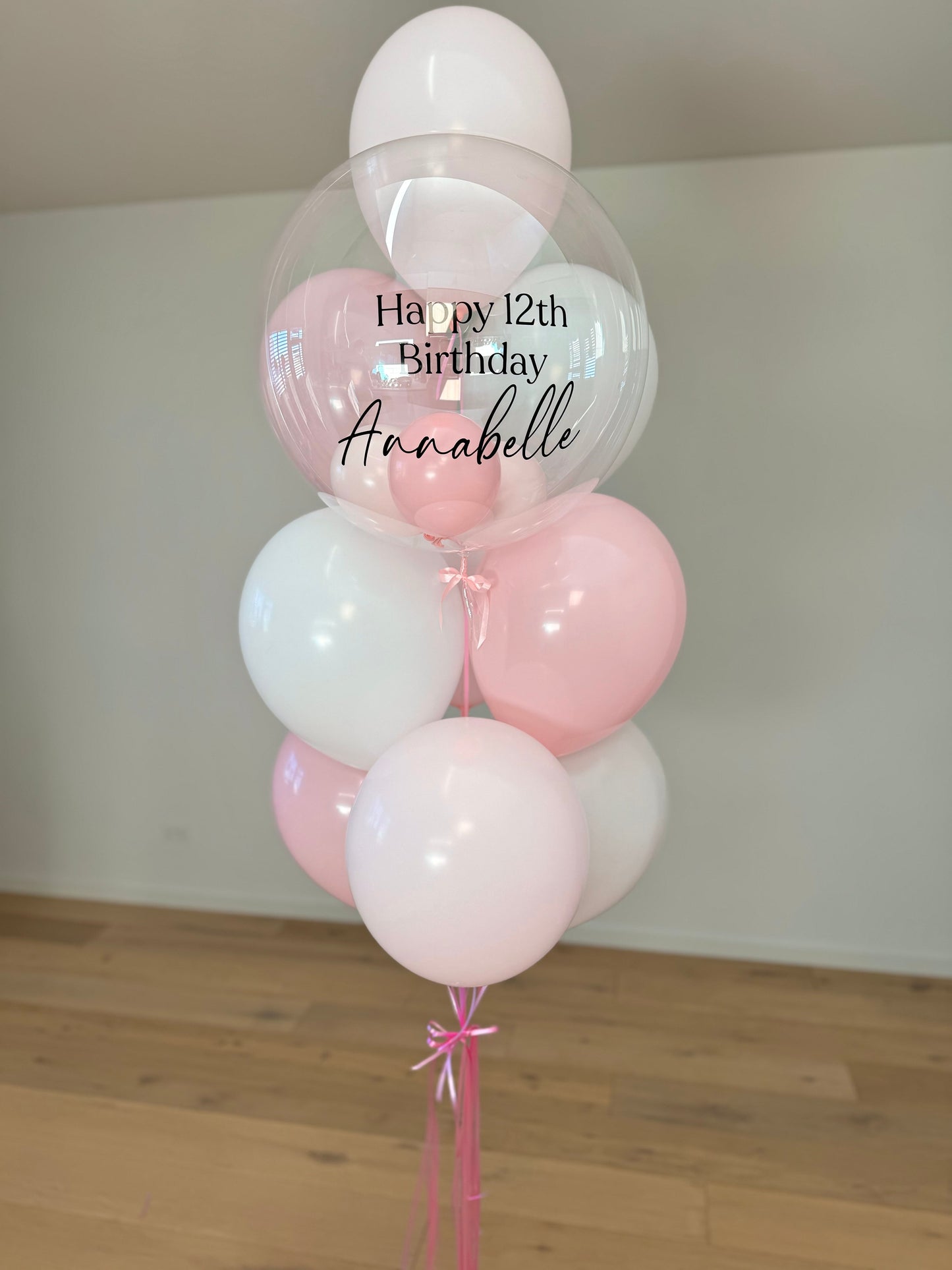 Personalised Balloon Bouquet with mini balloons - White and Pink