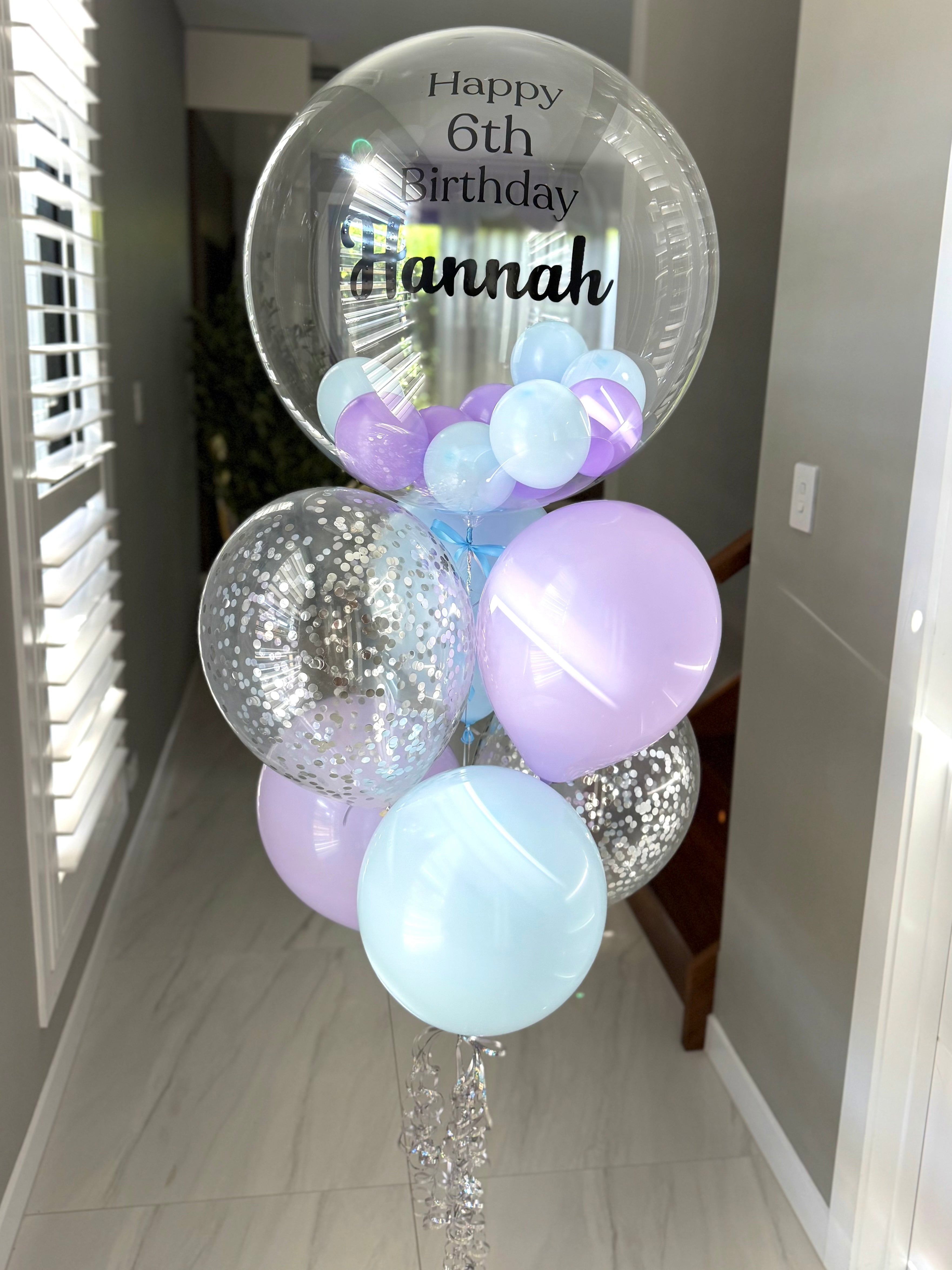 Personalised Bubble Balloon Bouquet - Mermaid colours purple and blue