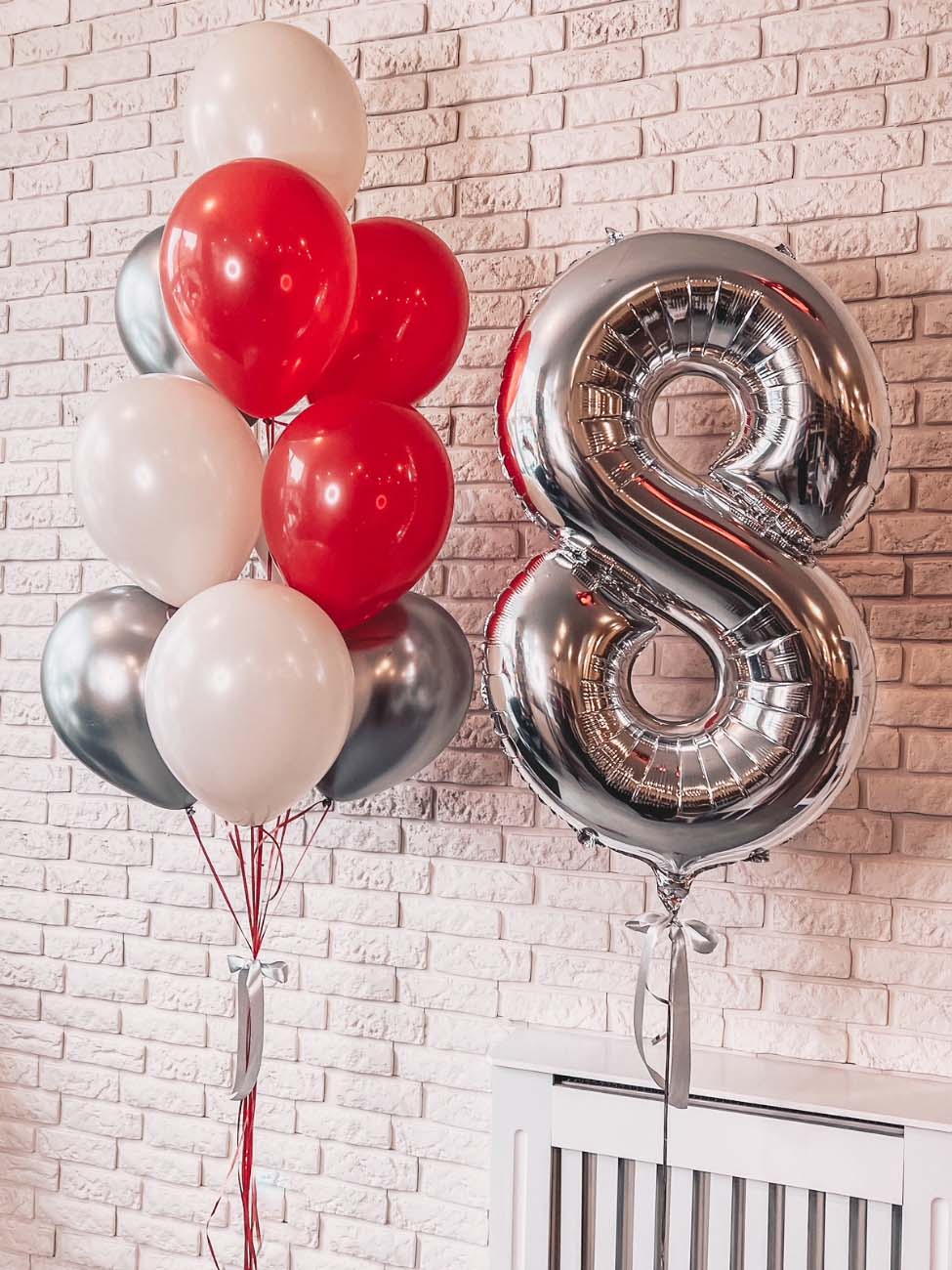 Red and silver Balloon Bouquet with Number