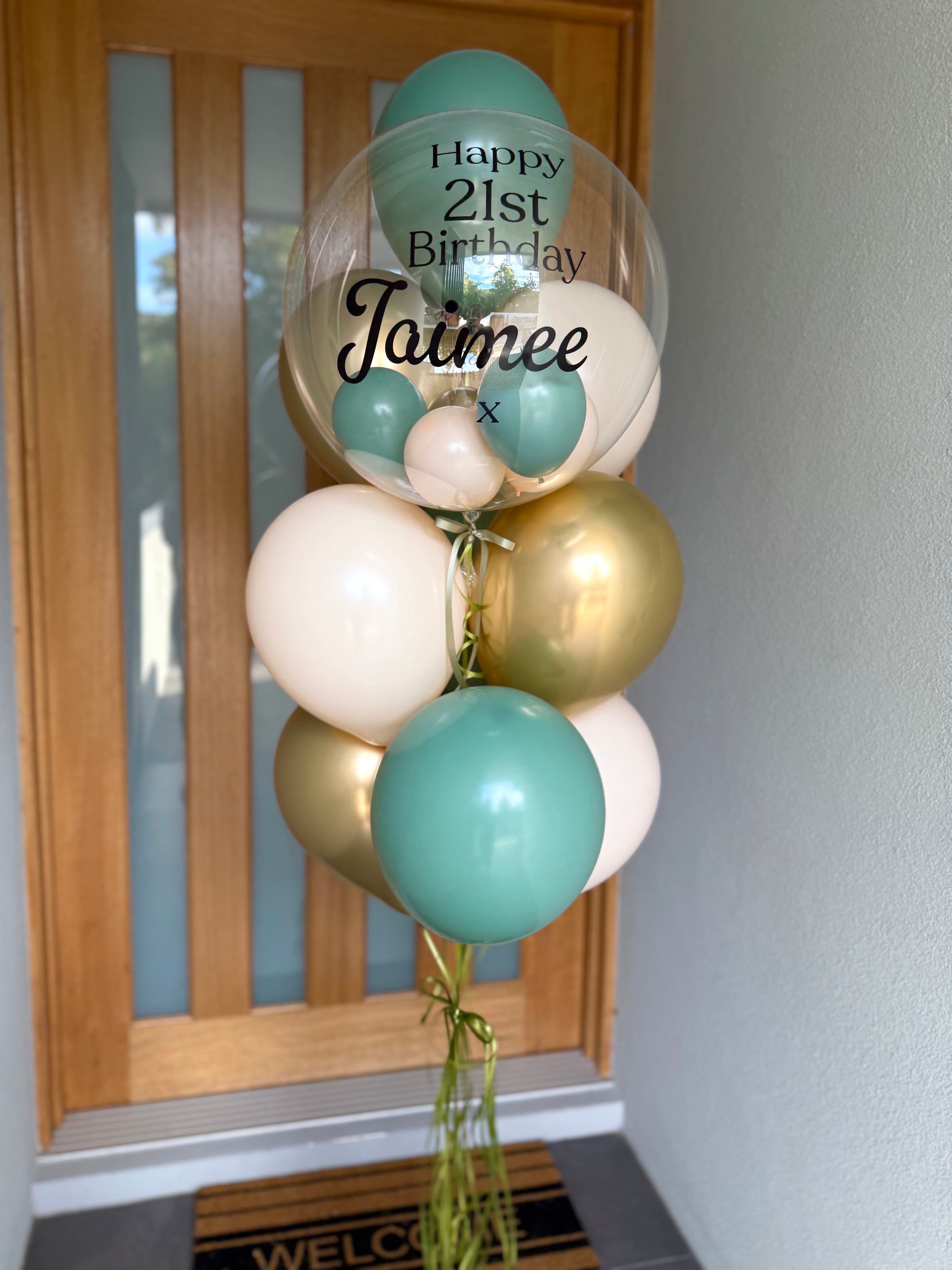 Personalised Balloon Bouquet with mini balloons - Retro Sage, Beige and Gold
