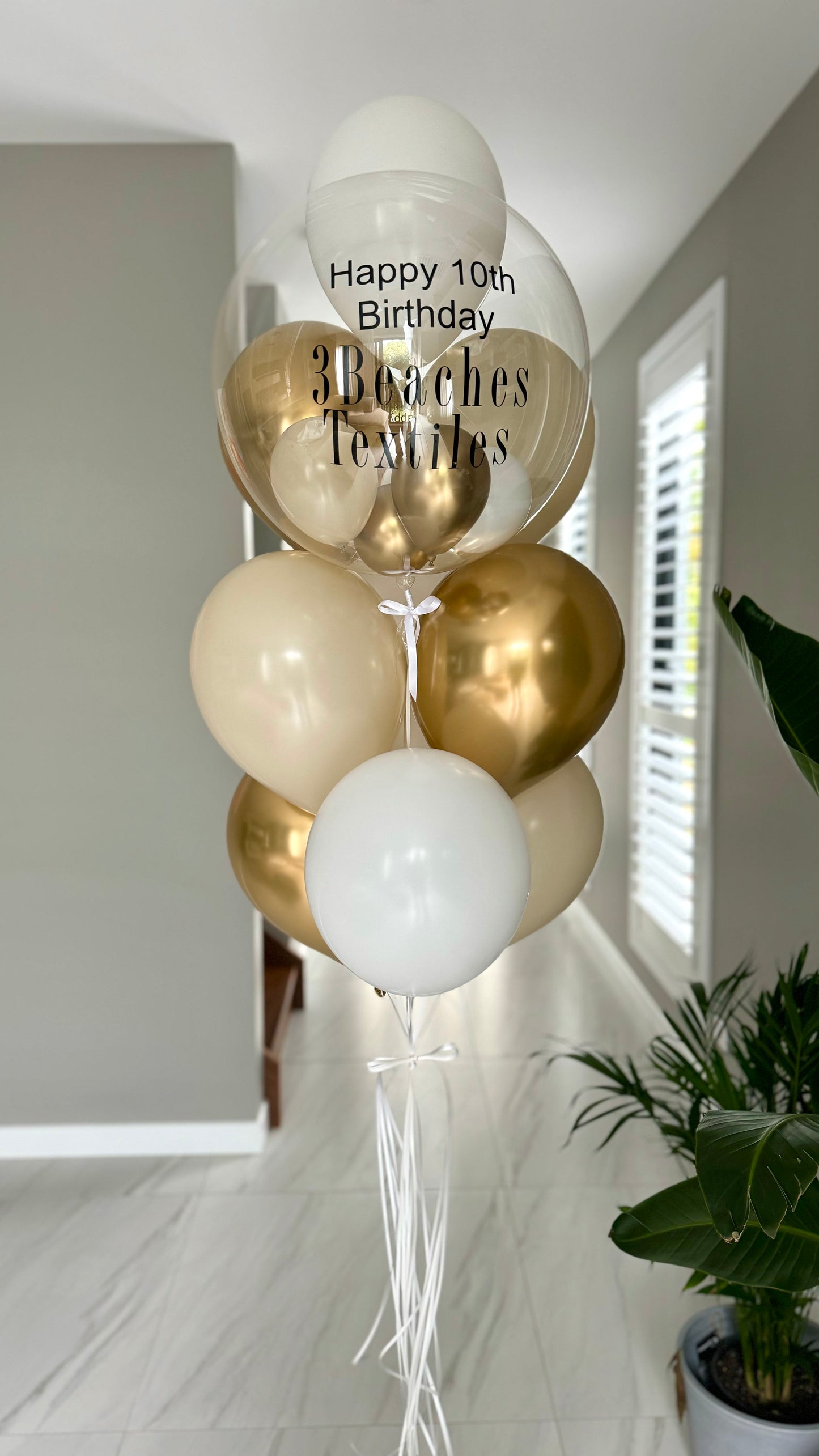 Personalised Balloon Bouquet - Gold, Beige, White