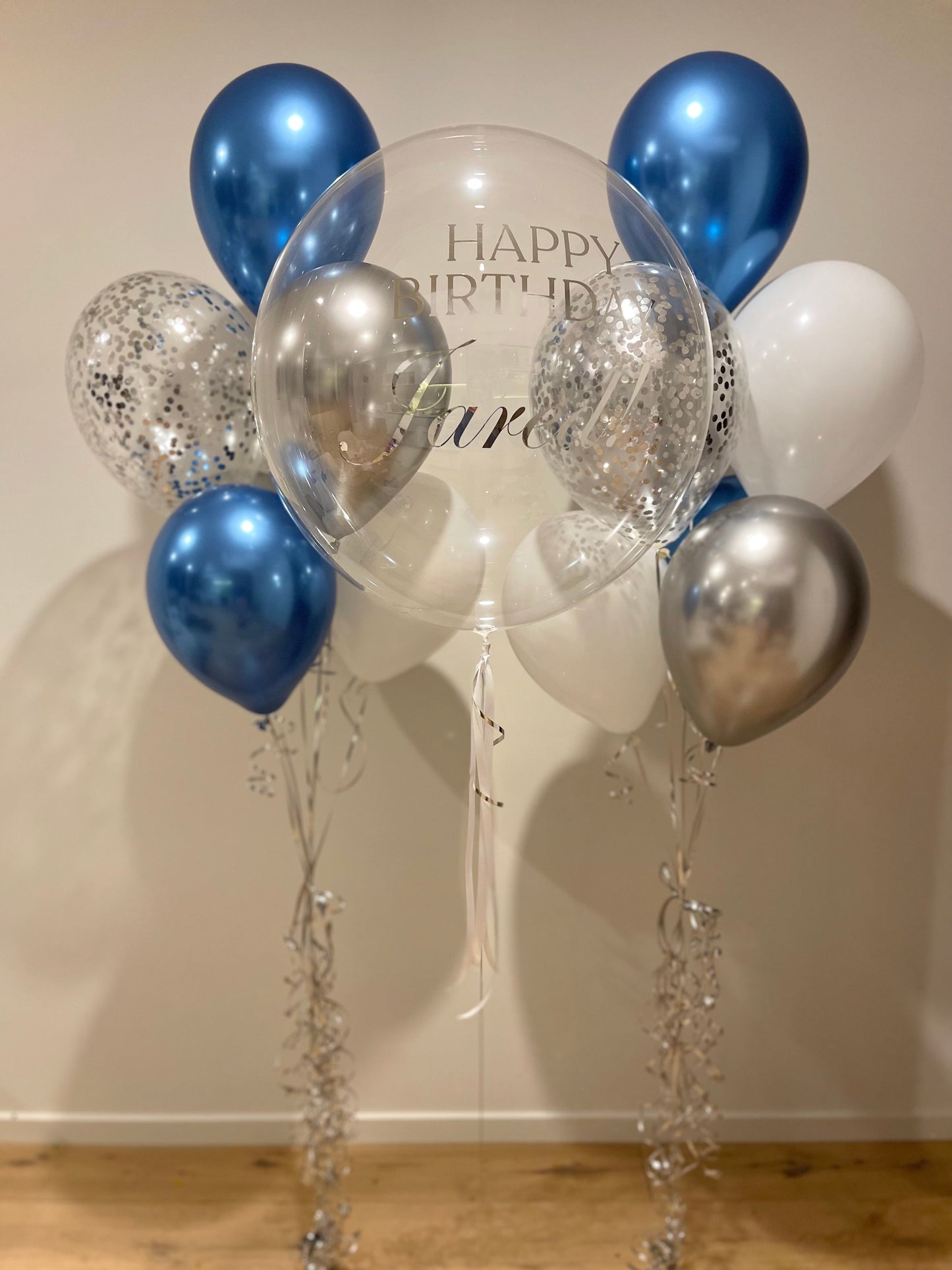 Luxury blue, silver and white Balloon Bouquet