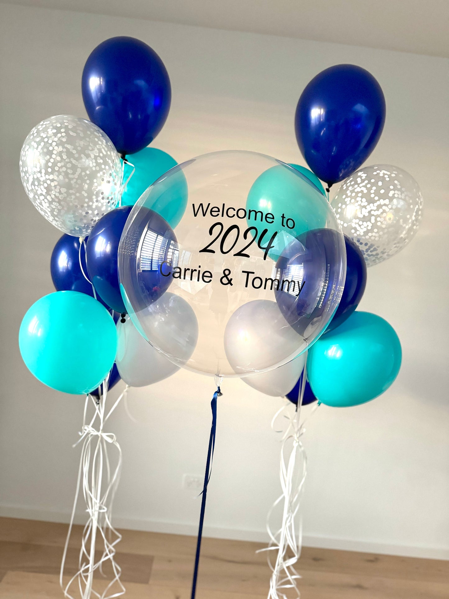 Luxury turquoise, navy and white Balloon Bouquet