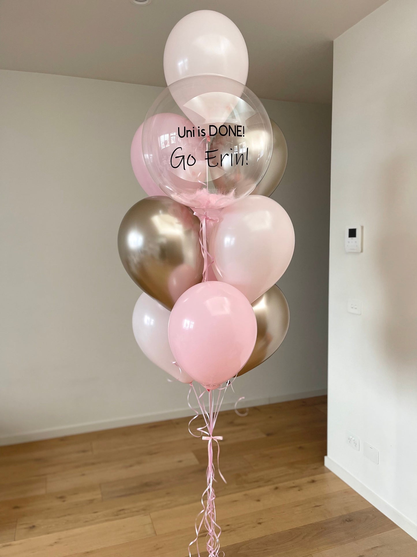 Personalised Balloon Bouquet with feathers - Pink and Champagne