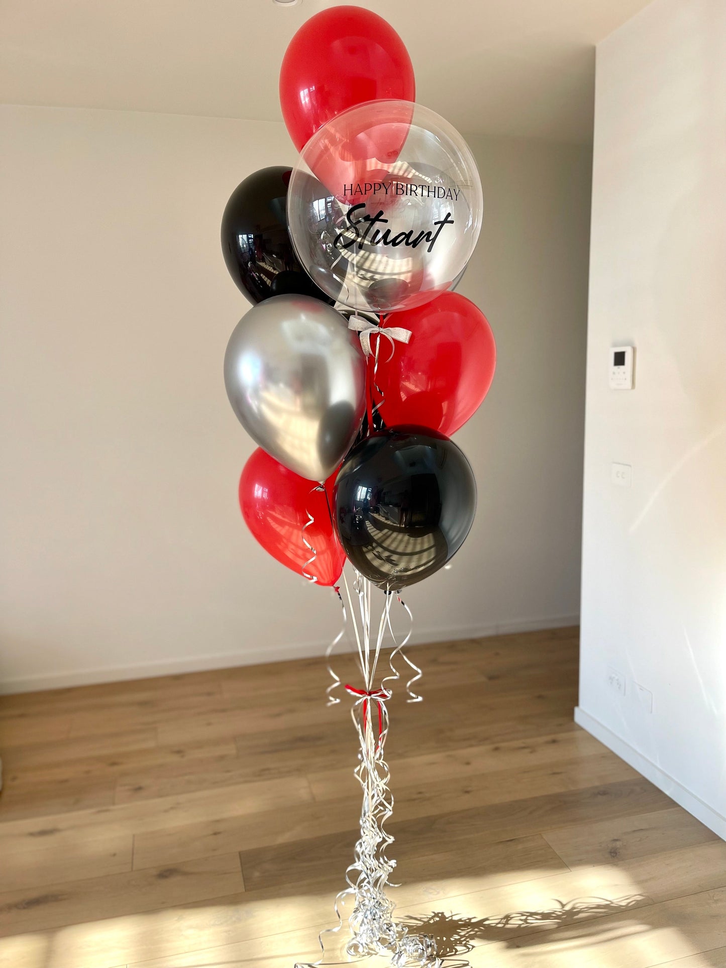 Personalised Balloon Bouquet - Red, Black and Silver