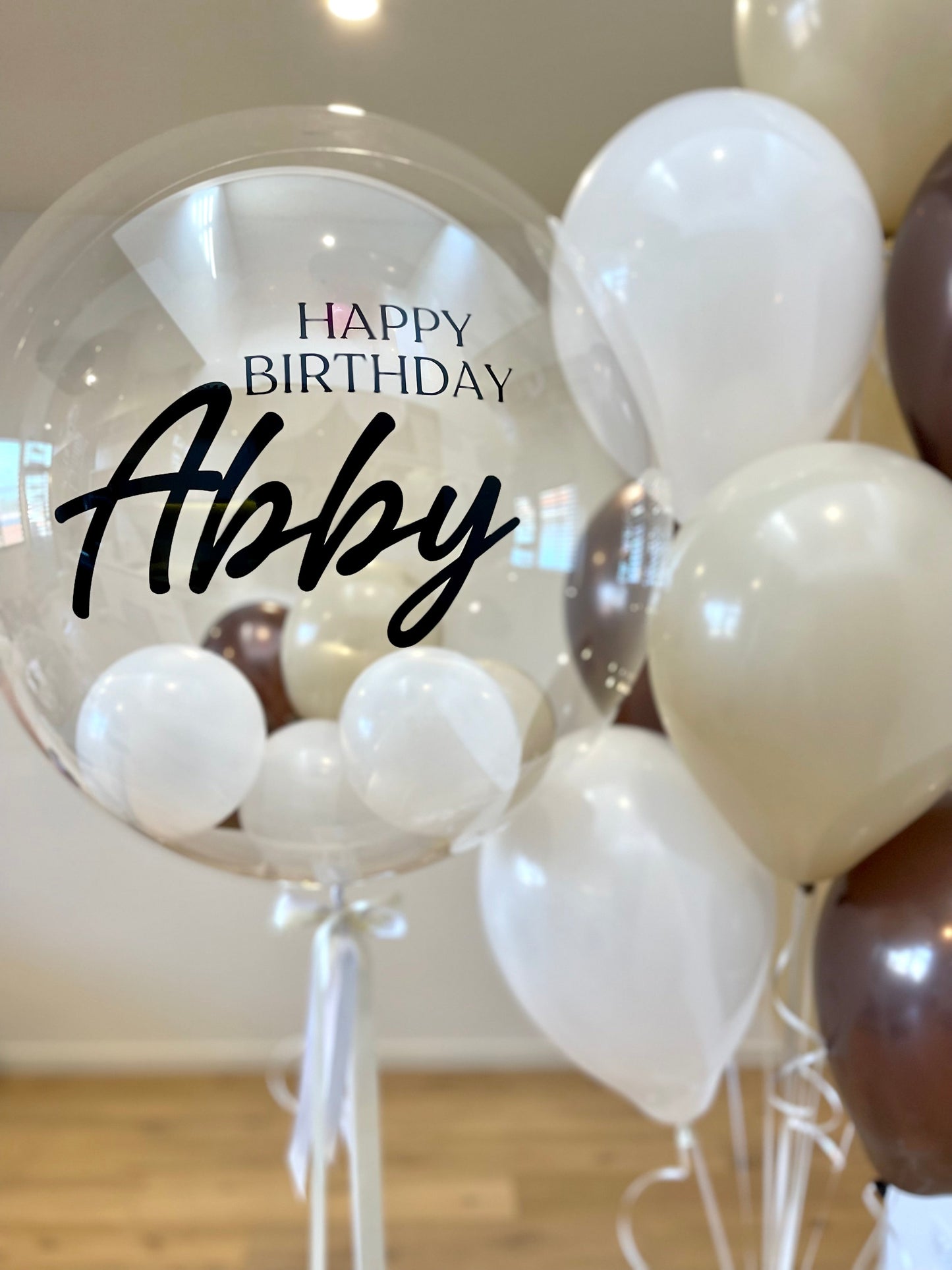 Personalised Balloon with Bouquet- Truffle brown, Beige, White