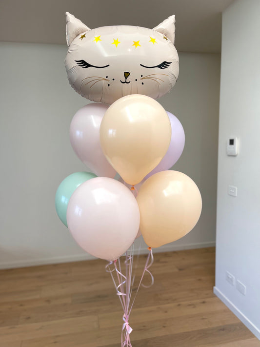 Pink Cat and pastel colour Balloon Bouquet