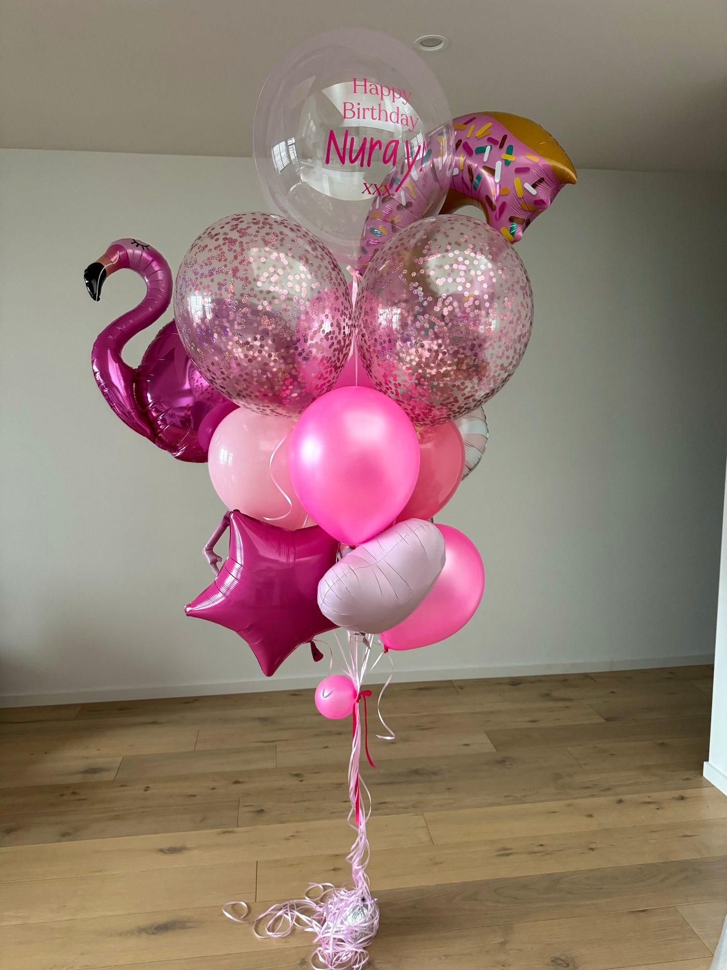 Extra Large Balloon Bouquet - Pink Flamingo, Donut, Hearts and Stars