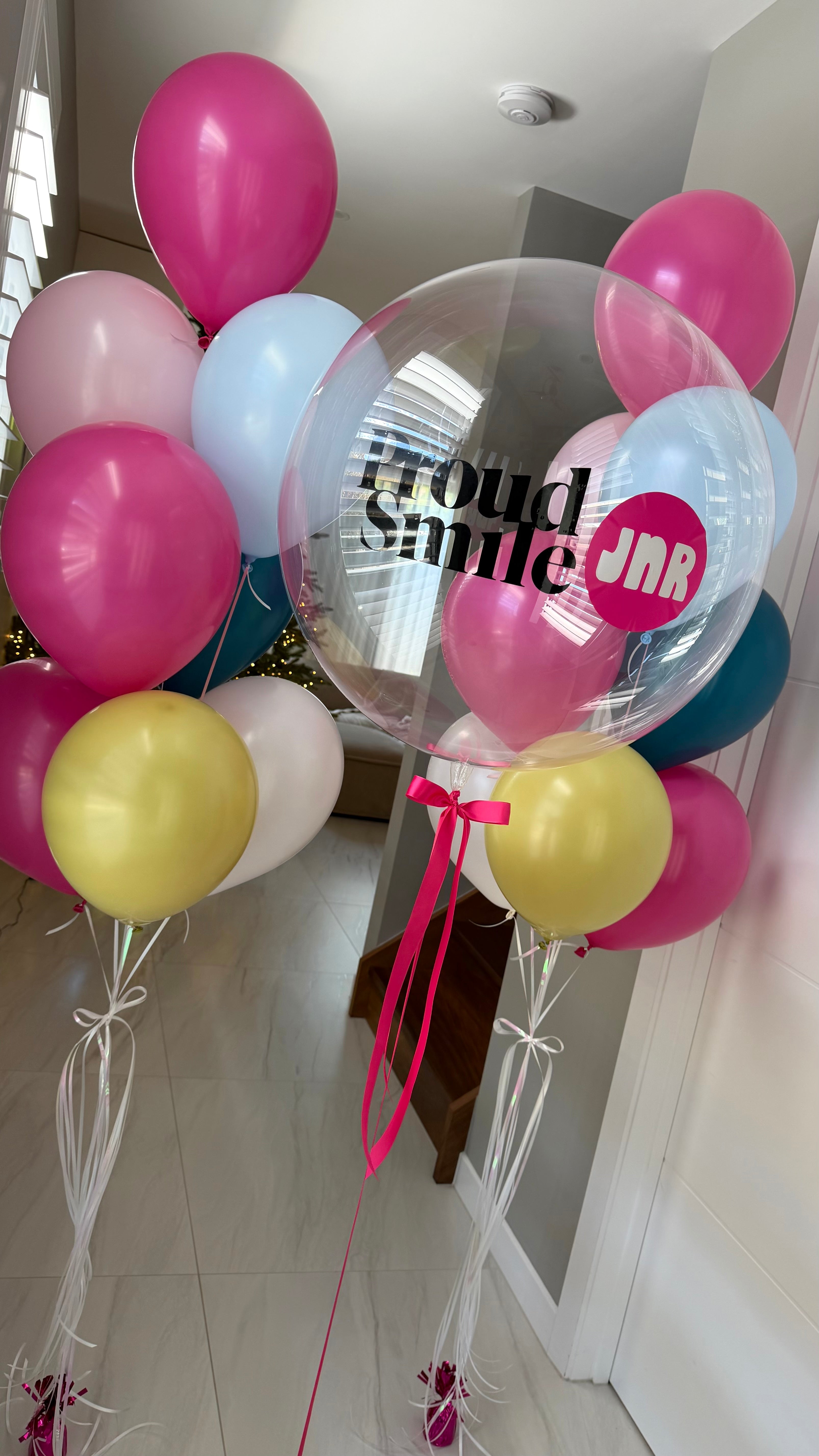 Clear Logo Balloon with 2 Bouquets - Corporate Colours