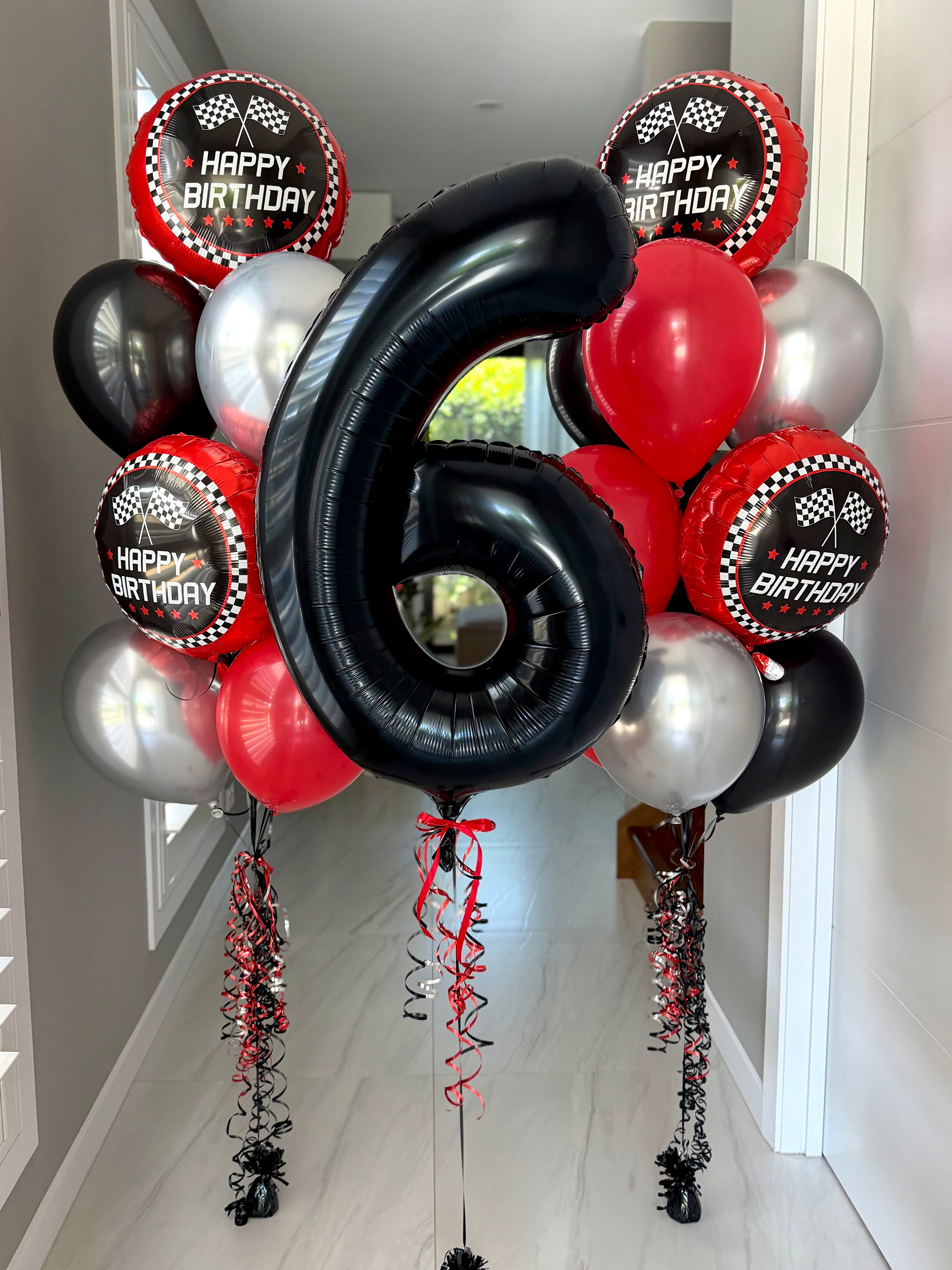 Number & Racing Car themed balloon bouquets