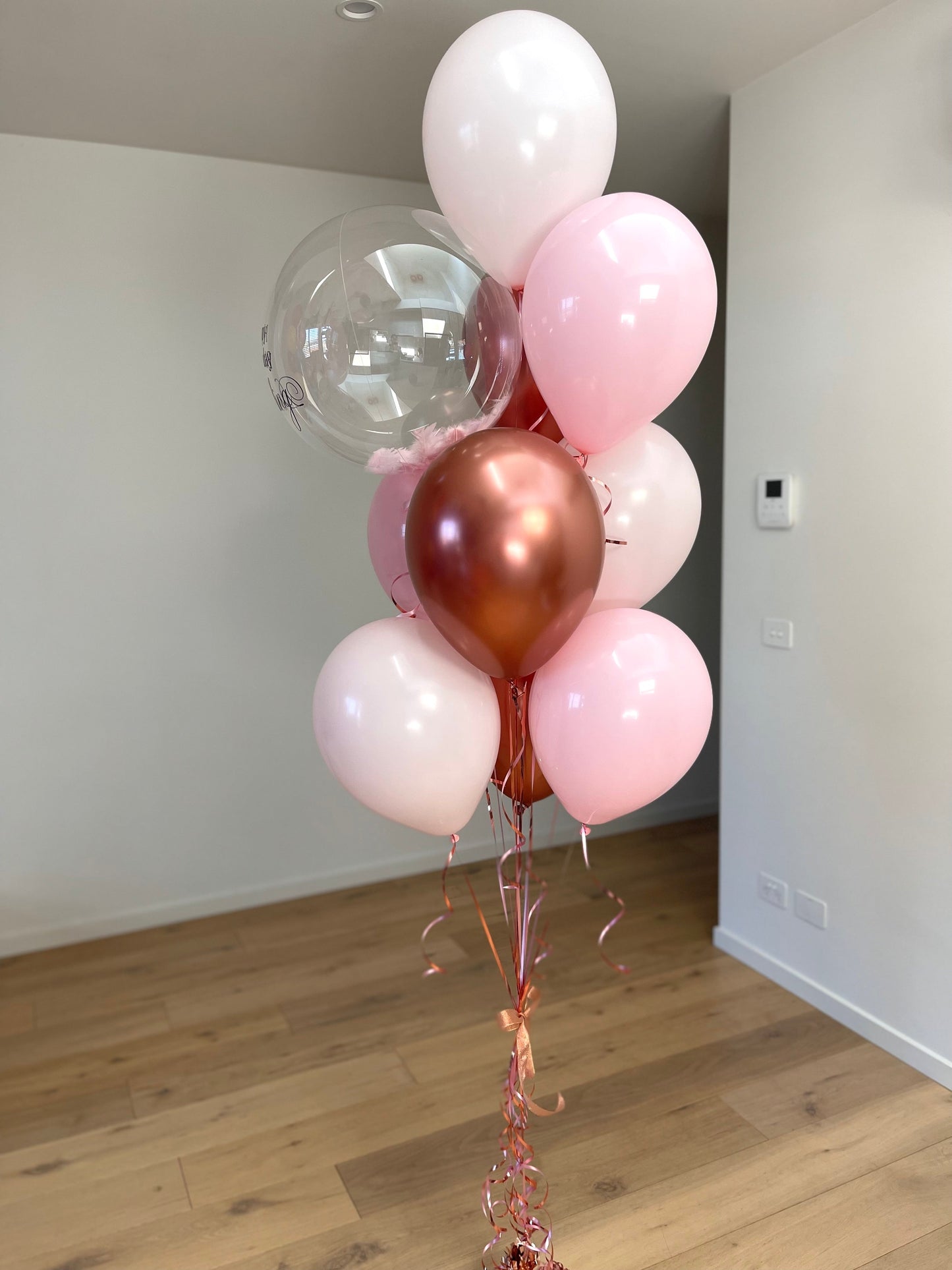 Personalised Balloon Bouquet with Feathers- Rose Gold, Pink