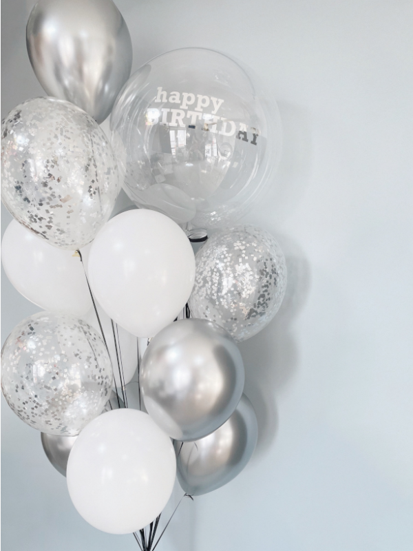 Personalised Balloon Bouquet - Silver, White