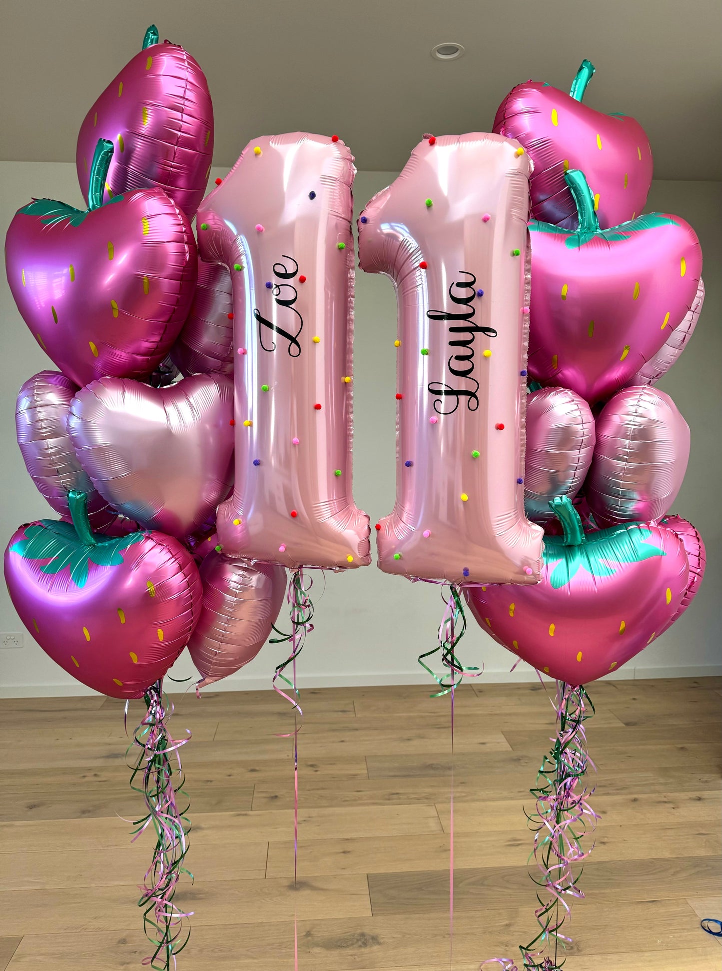 Strawberries and hearts Balloon Bouquet with Number