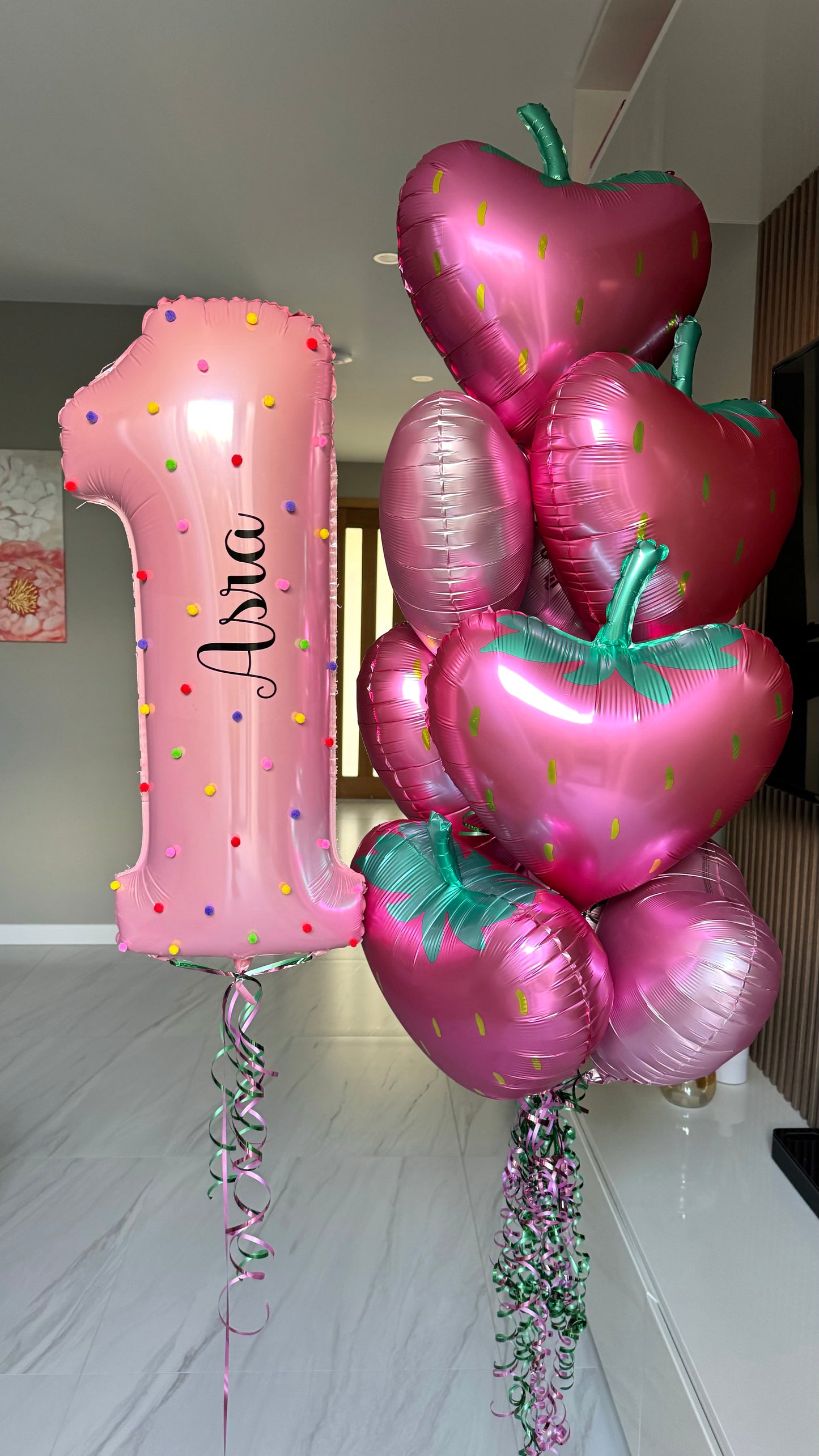 Strawberries and hearts Balloon Bouquet with Number